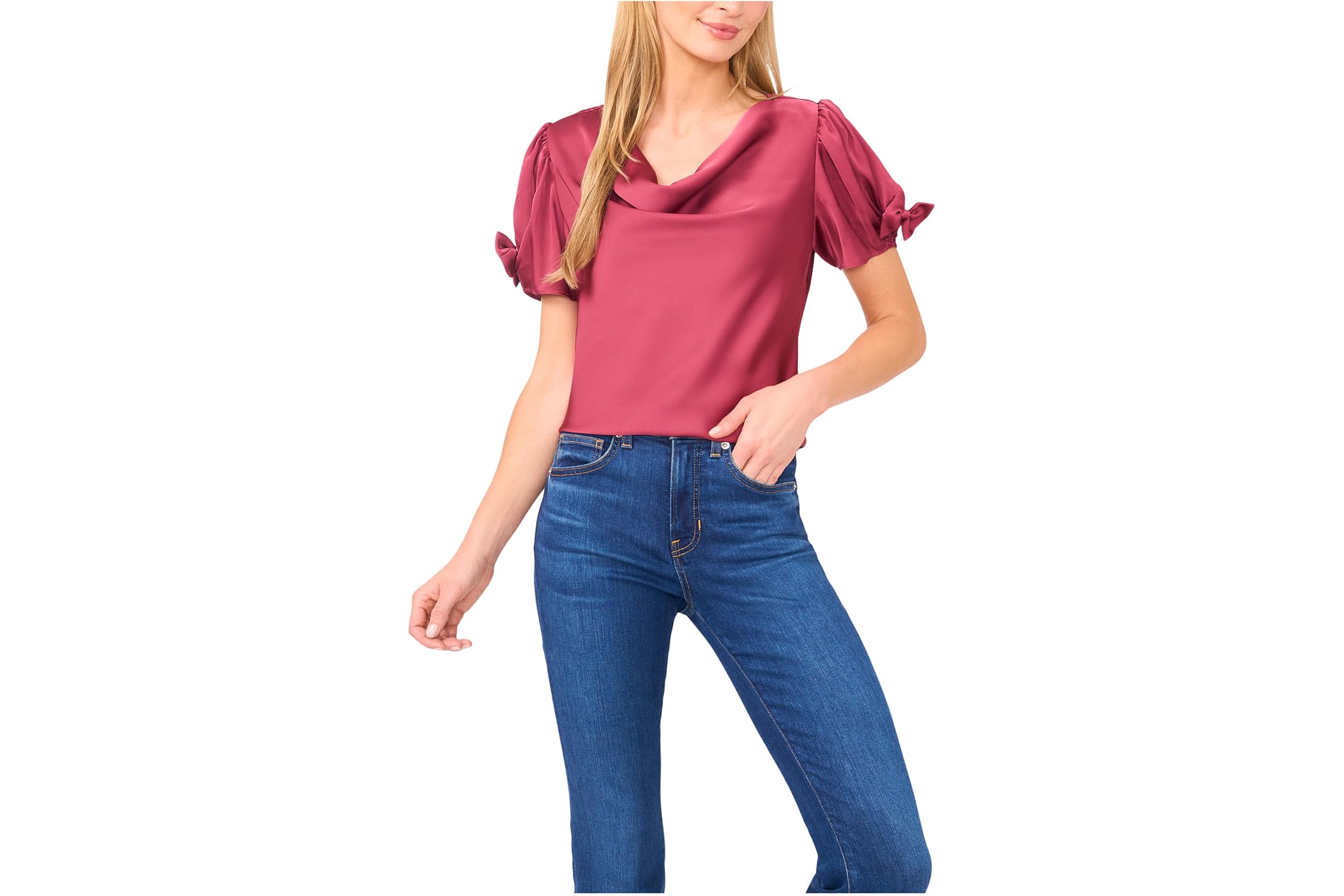 CeCe Cowl Neck Bubble Short Sleeve Top