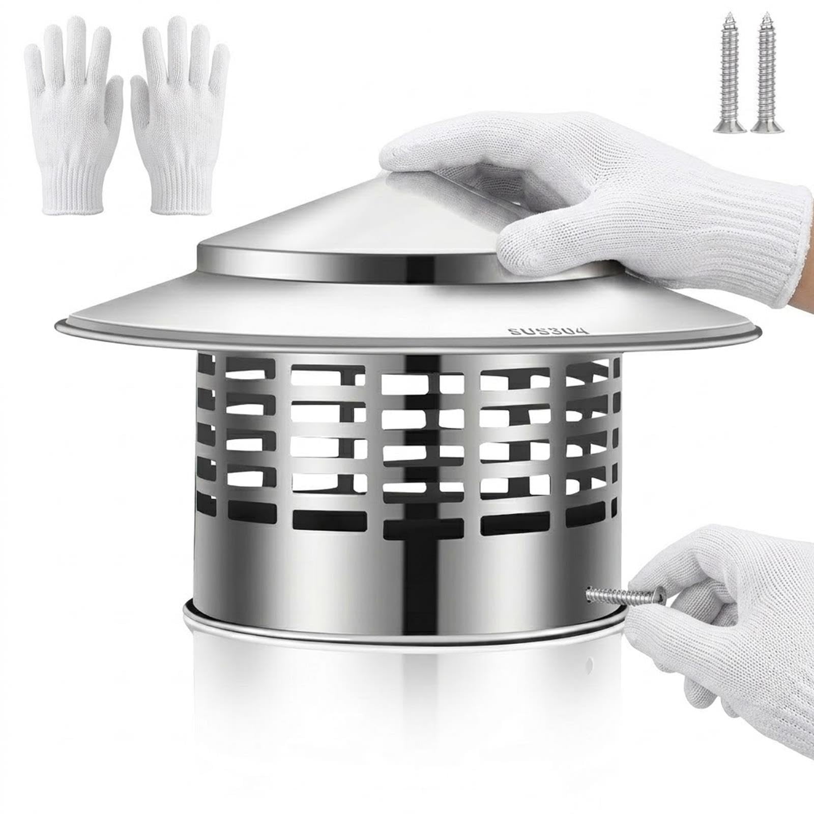 Terminale Canna Fumaria Comignolo Antipioggia, Cappuccio per Camino in Acciaio Inox 200 160 100 75mm Tappo Copertura Tubo con Griglia per Scarico Tetto, Stufe a Pellet e Ventilazione(250mm/9.84in)