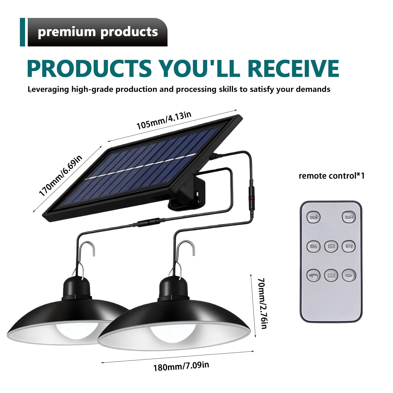 PORFOYO Lampe Solaire D'extérieur Avec Télécommande, Lampe Solaire Exterieur, 50W Suspension Solaire, Lampes Suspendues LED Solaires IP65, Lampes Solaires Pour Extérieur et Intérieur