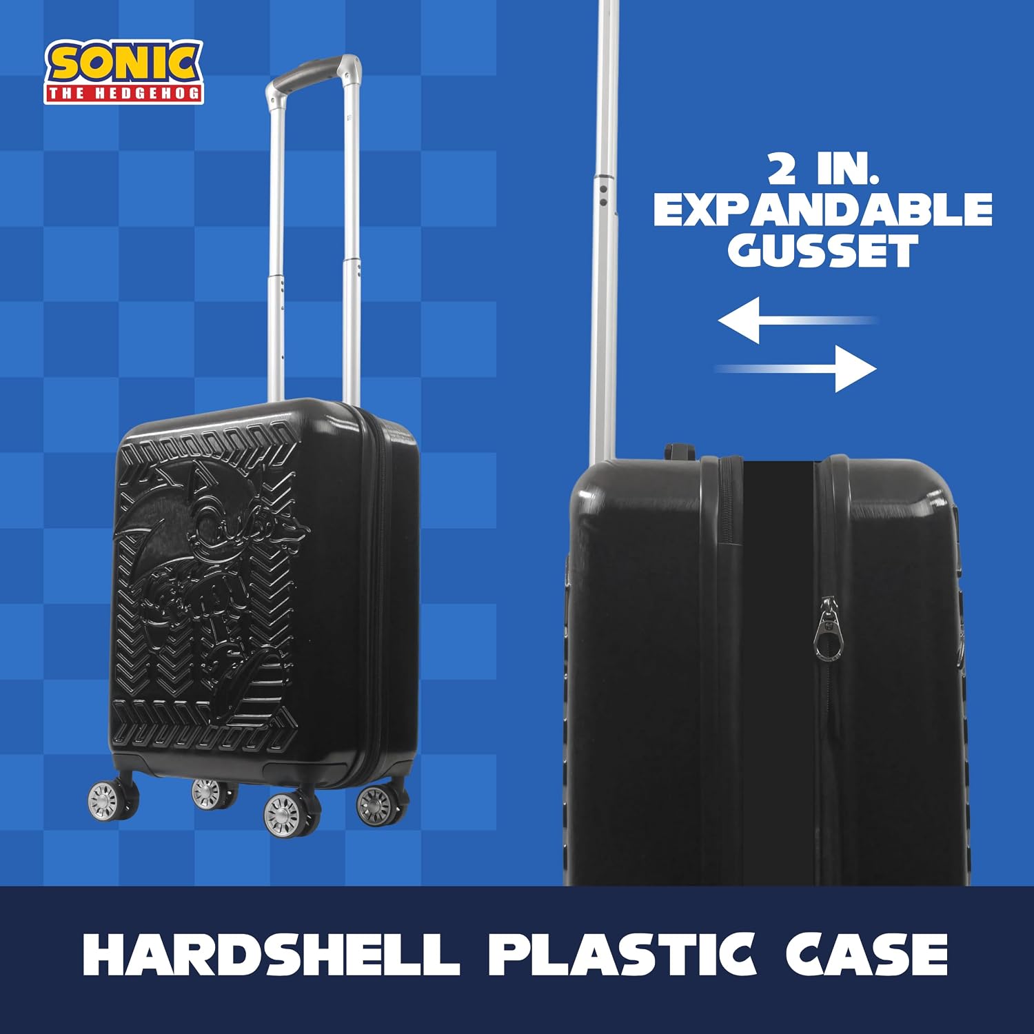 FUL Sonic the Hedgehog Carry-On Suitcase, 21.5 Inch Expandable Hardshell Spinner Luggage, Black