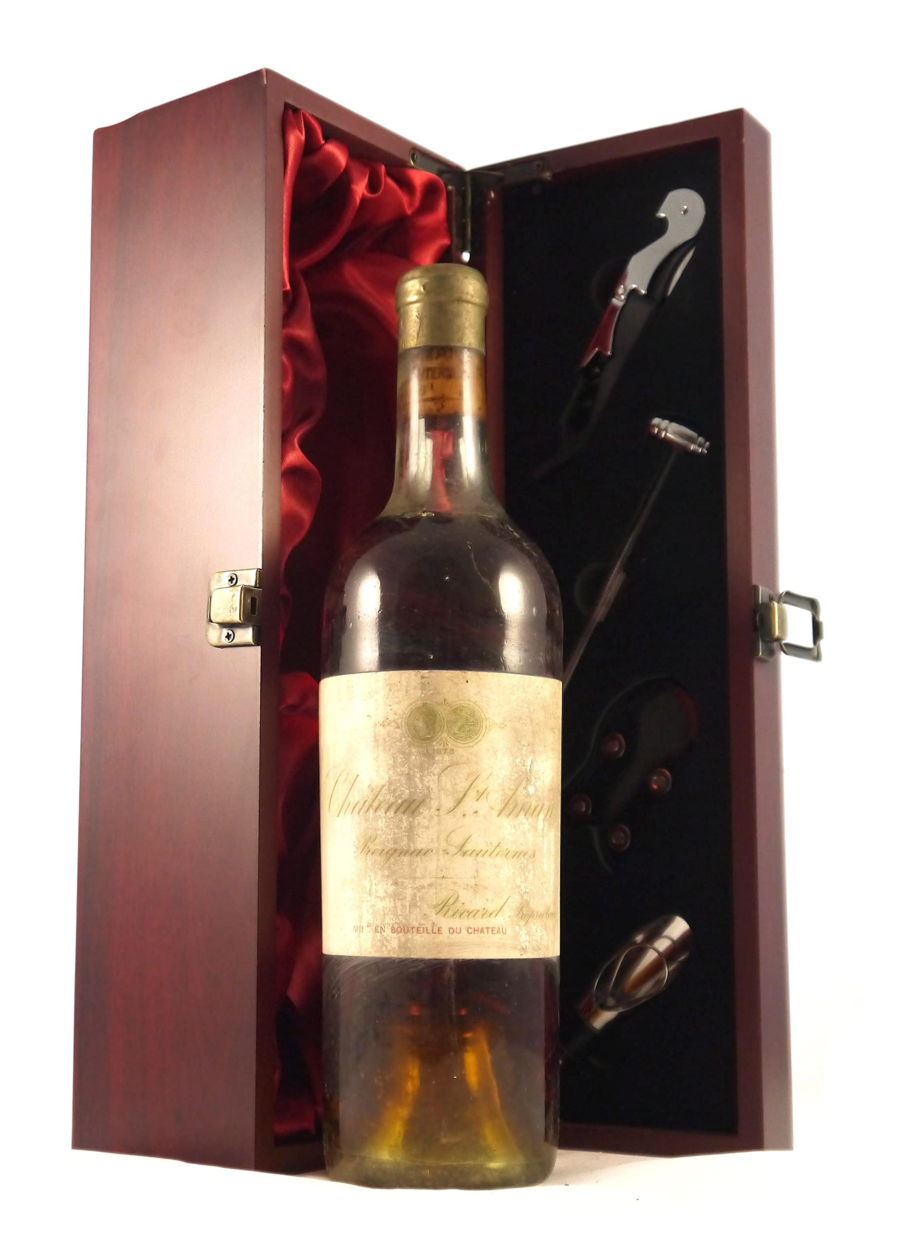 Chateau Aman 1926 Sauternes (Dessert wine) in a silk lined wooden box with four wine accessories, 1 x 750ml