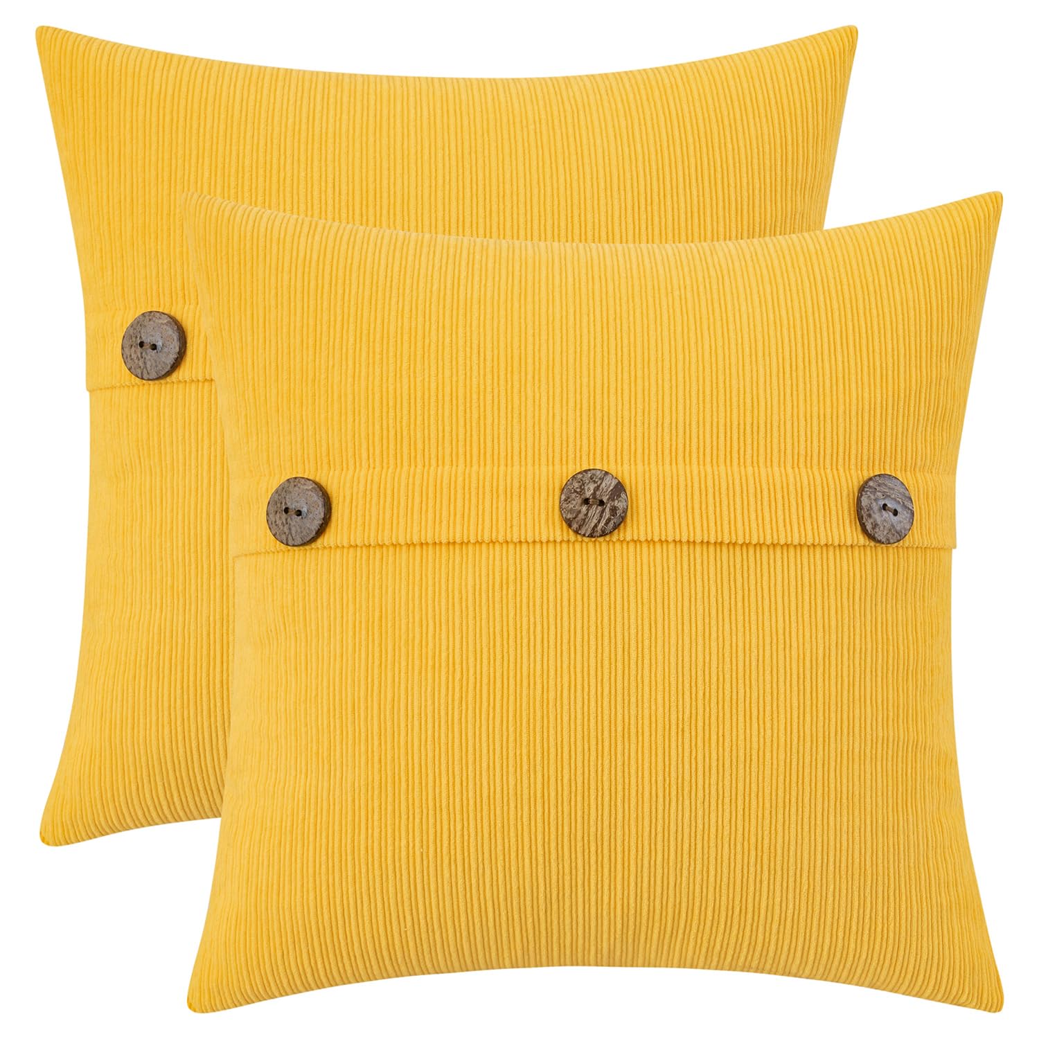 HWY 50 Yellow Chenille Throw Pillow Covers 20x20 Inch with Triple Buttons, Soft Farmhouse Accent Decorative Cushion Cases for Couch Sofa Bed Living