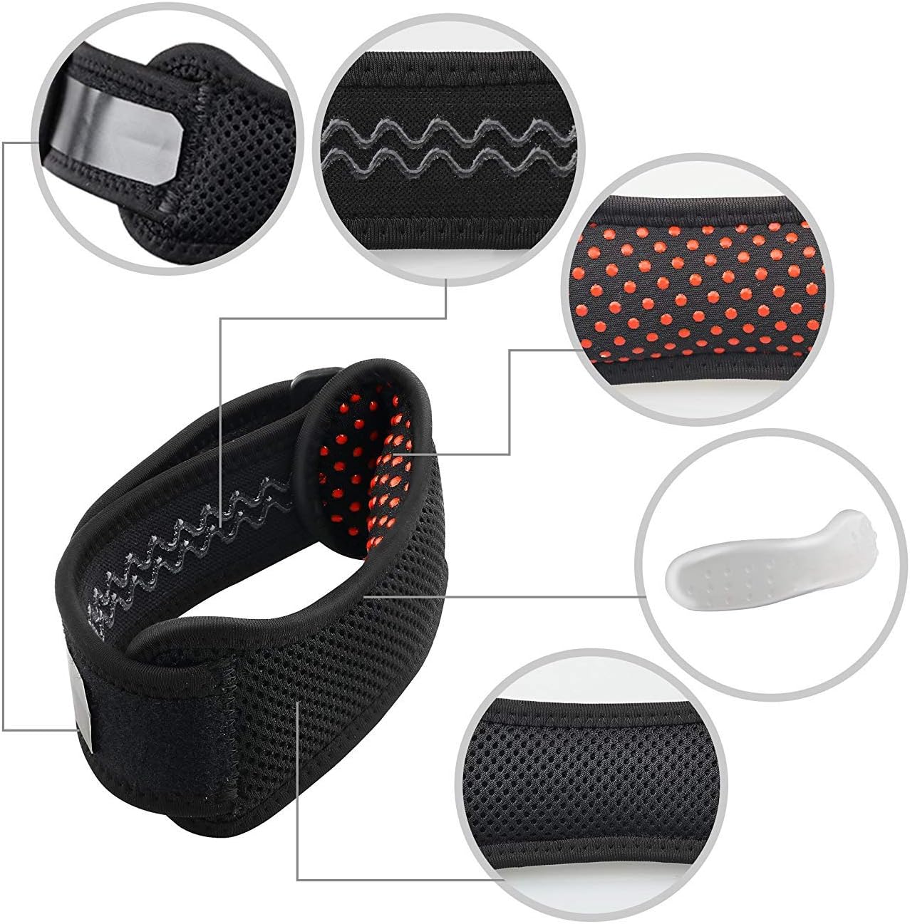 2 Pack Silicone Patella Knee Straps,with Anti-Slip Lining & Breathable Holes, Fully Adjustable Brace/Band for Pain Relief, Running, Jumpers Knee, Hiking, Basketball, Volleyball, Tendonitis, Arthritis