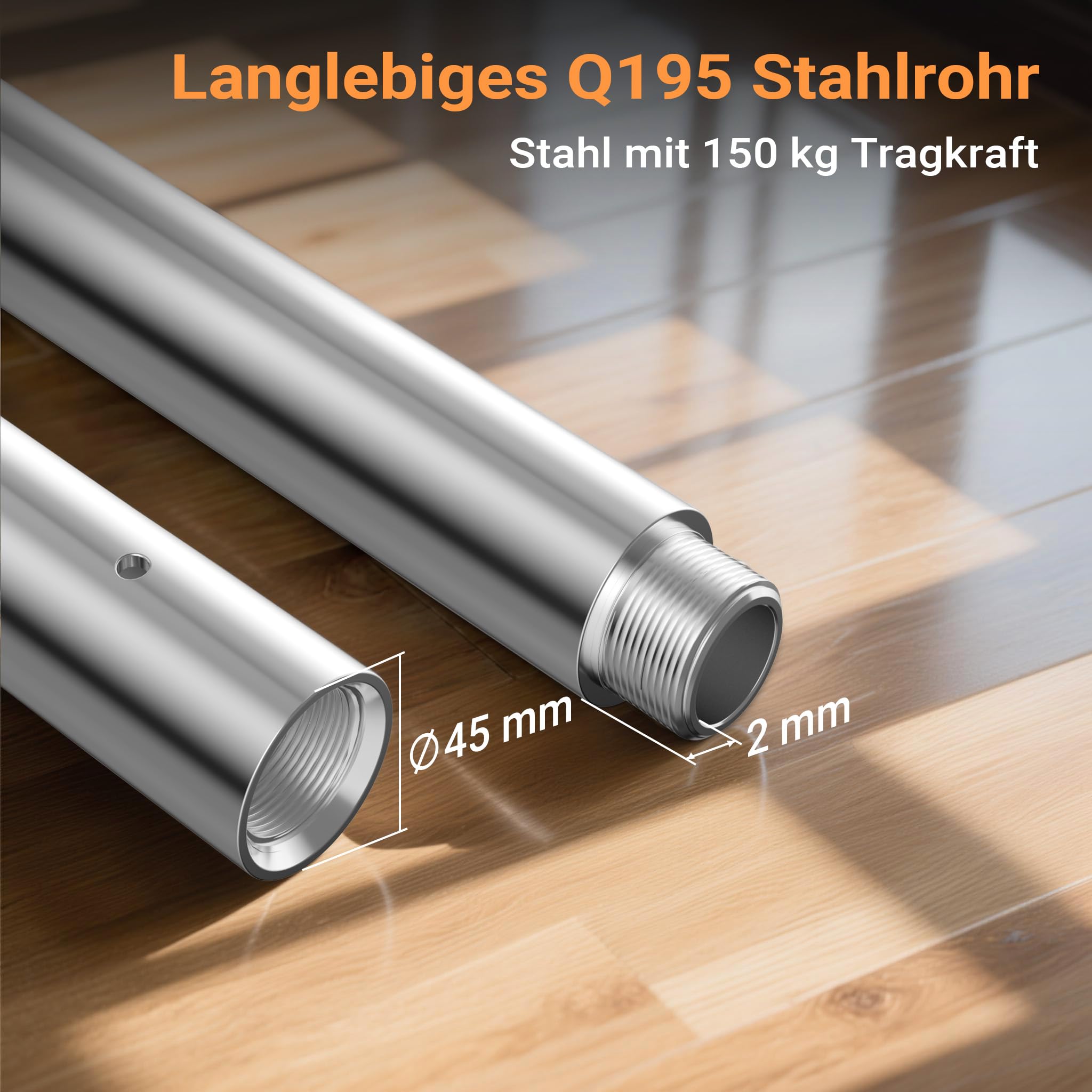 WilTec Pole Dance/Barre de Danse Verticale - Ø 45 mm - Hauteur réglable 2,31-2,74 m - Fabrication en Acier - Montage sans Forage - Entraînement Musculation Sport Endurance GoGo