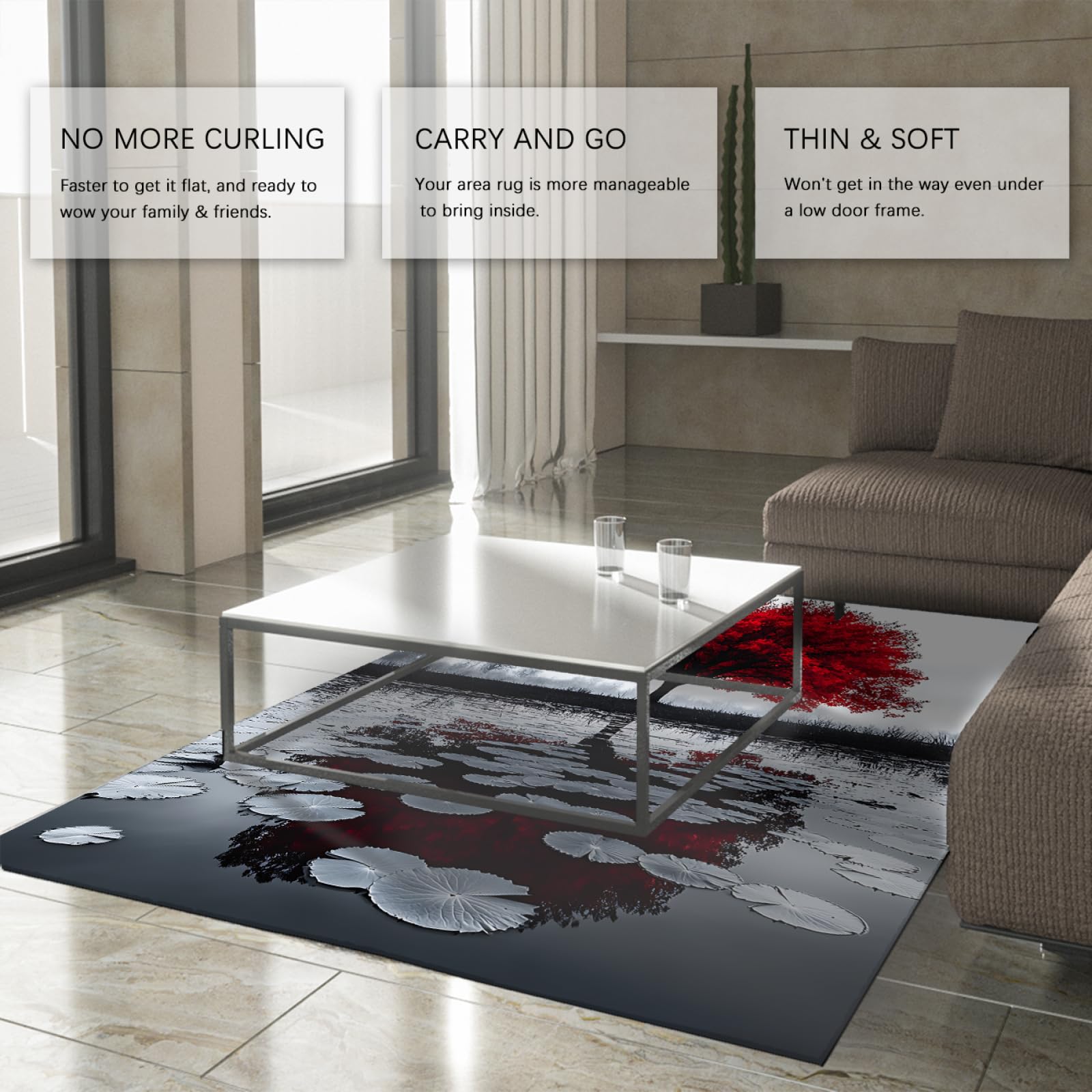 Tappeti per l'area delle ninfee Tappeto sottile per laghetto di riflessione dell'acero rosso per soggiorno Camera da letto Spa Yoga Room Tappetino antiscivolo per porta d'ingresso 100 x 200 cm