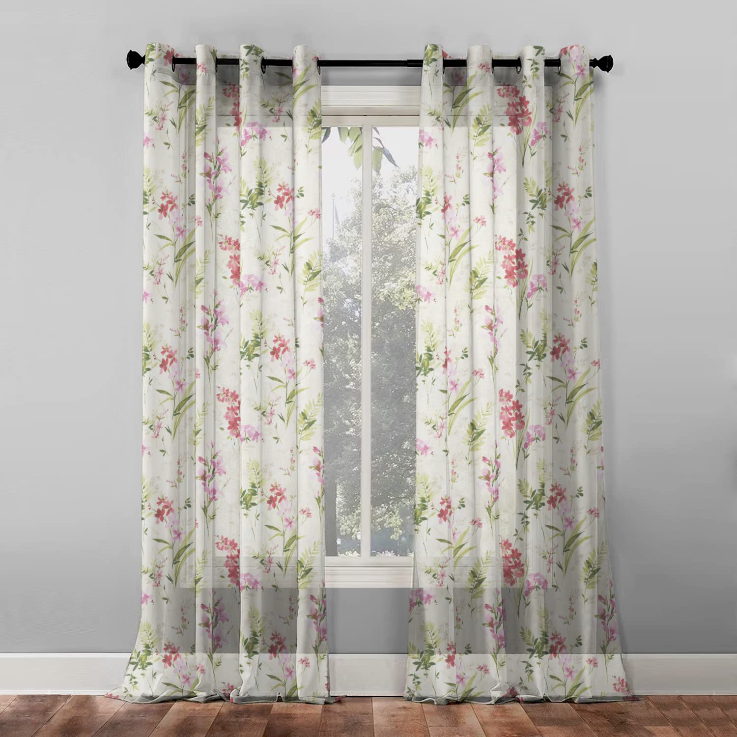 SPACES DRAPE STORY Elegant Floral Digital Print Sheer Semi Transparent Curtain, Set Of 2 (2.5Ft X 8Ft) Long Grommet Door Curtain, Pink (B0BZ5976Y3) Amazon Price History, Amazon Price Tracker