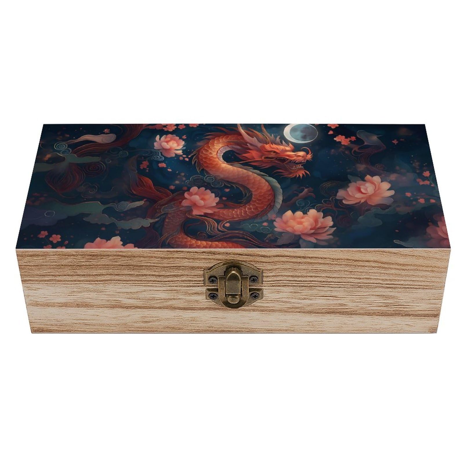 Oudrspo Moonlit Oriental Dragon And Peony Retro Wooden Storage Box Keepsake Jewelry Decorative Art Storages Box Gift Boxs