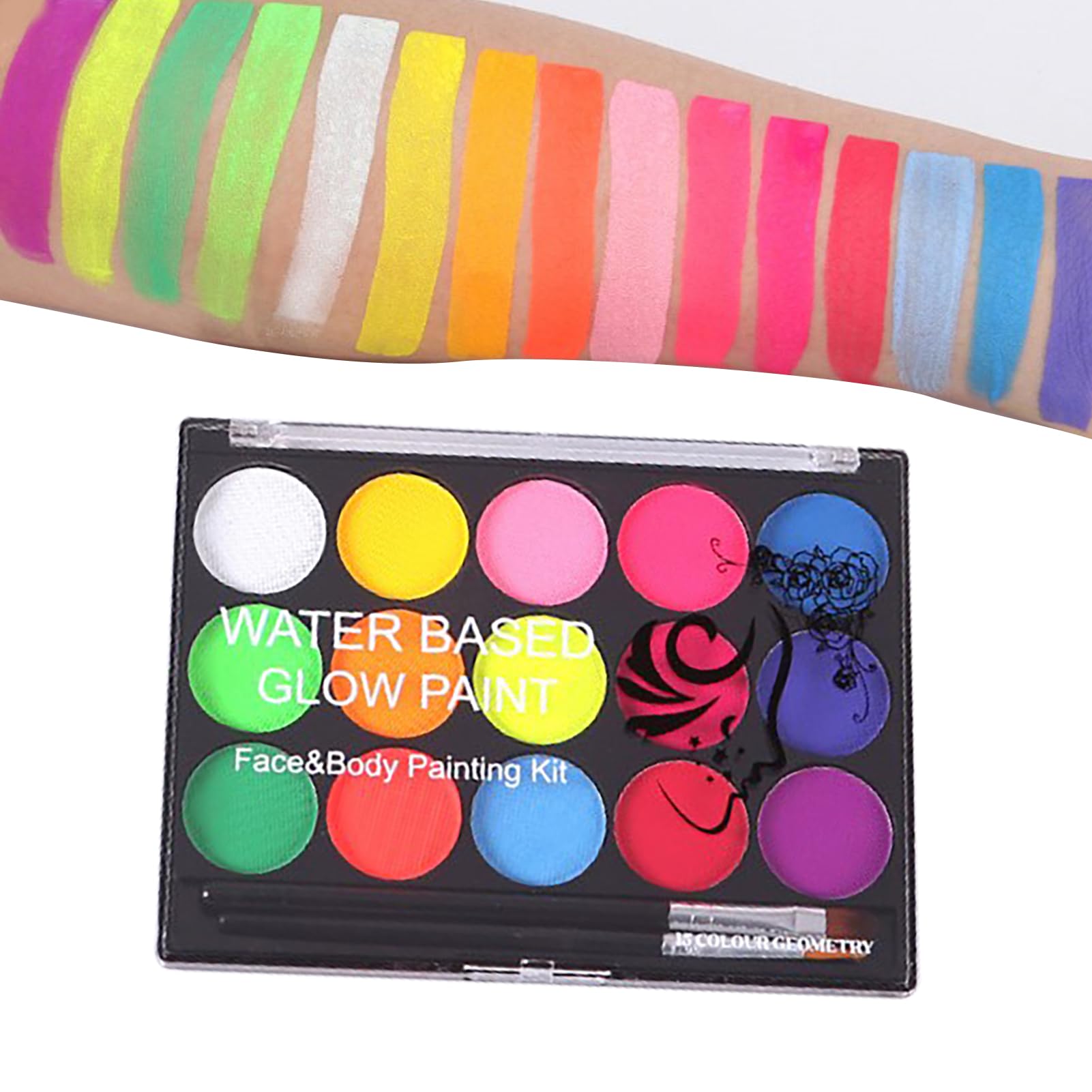 Fluorescencja Farby do Ciała 15 Kolorów Paleta Makijażu Halloween Impreza Cosplay