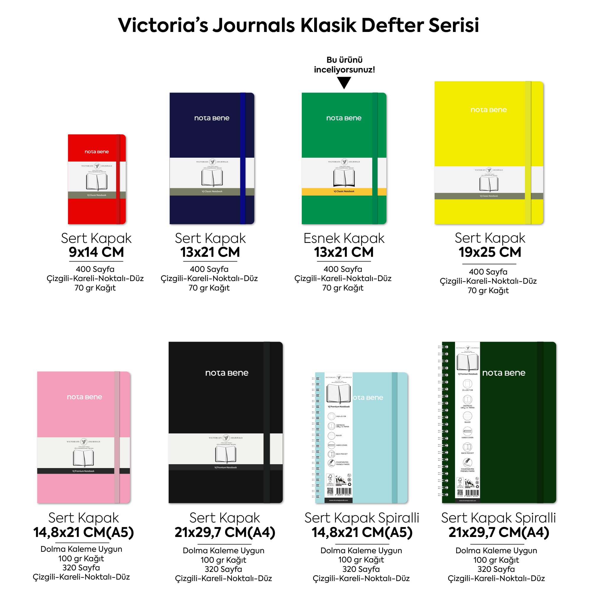Victoria's Journals Nota Bene Classic Esnek Kapak Defter 13x21 cm (Pembe)