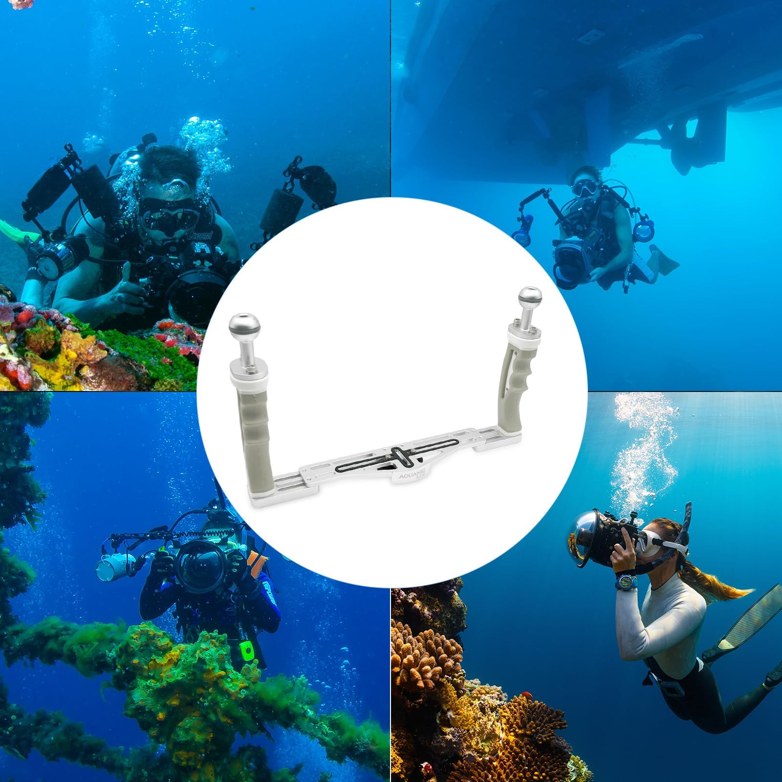 AQUANIC Unterwasser-Kamera-Tablett, Hand-Stabilisator, Halterung für Kameragehäuse, Griff aus Aluminium, Tauchgriff für GoPro Divevolk, TG-5/6, RX100 V und andere Action-Kameras (grau)