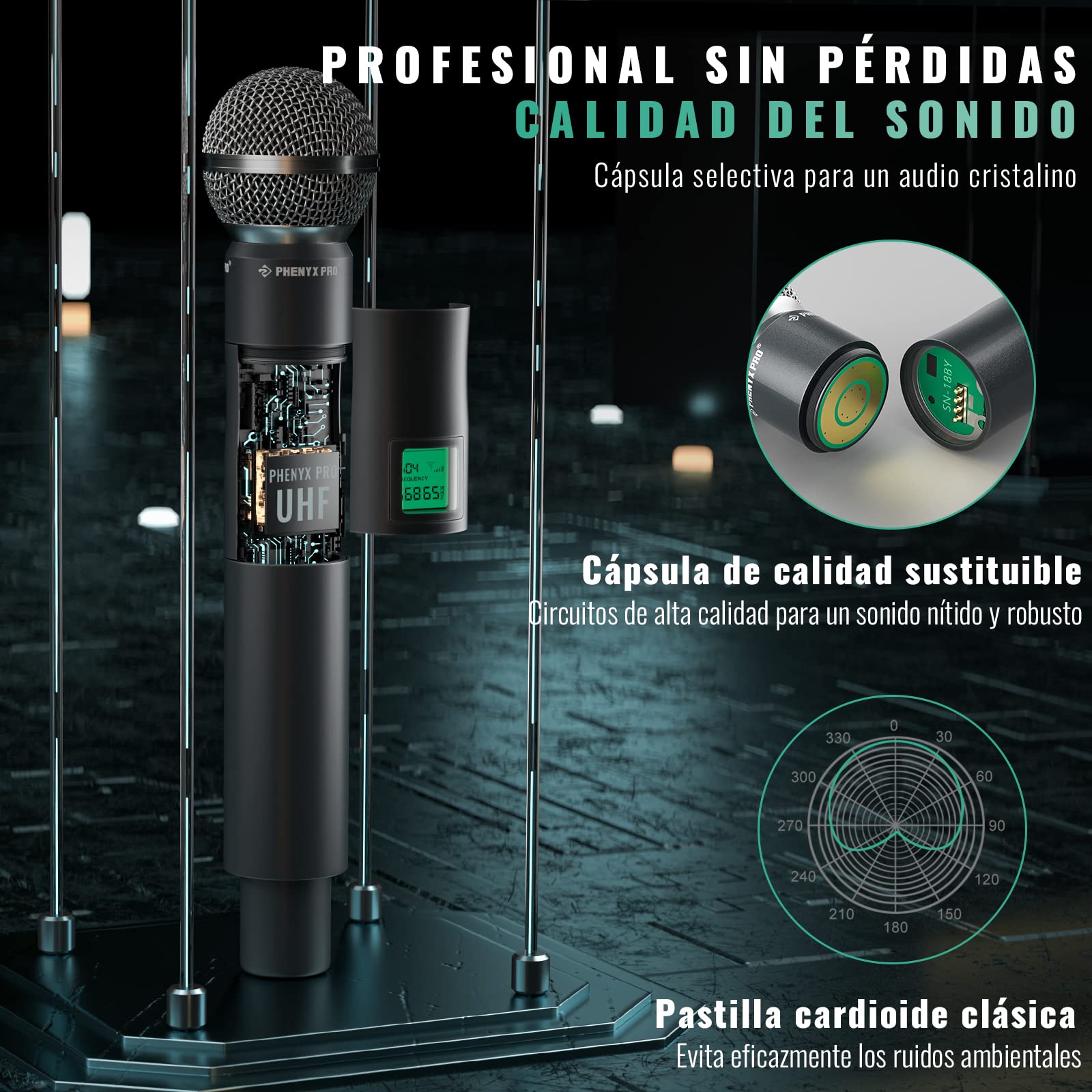 Phenyx Pro Sistema Mic Inalámbrico UHF 8 Canales PTU-4000-8H