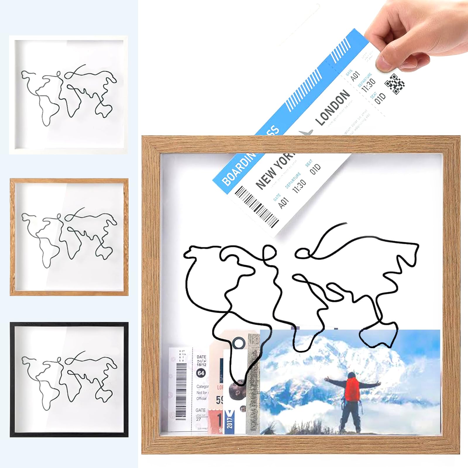 – Adventure Archive Box,Large Size 8Inch wood Travel Memory Box with World Map Design,Ticket Shadow Box with Slot,Wooden Creative Keepsake Box,Wood Frame Travel Ticket Box (20*20cm)