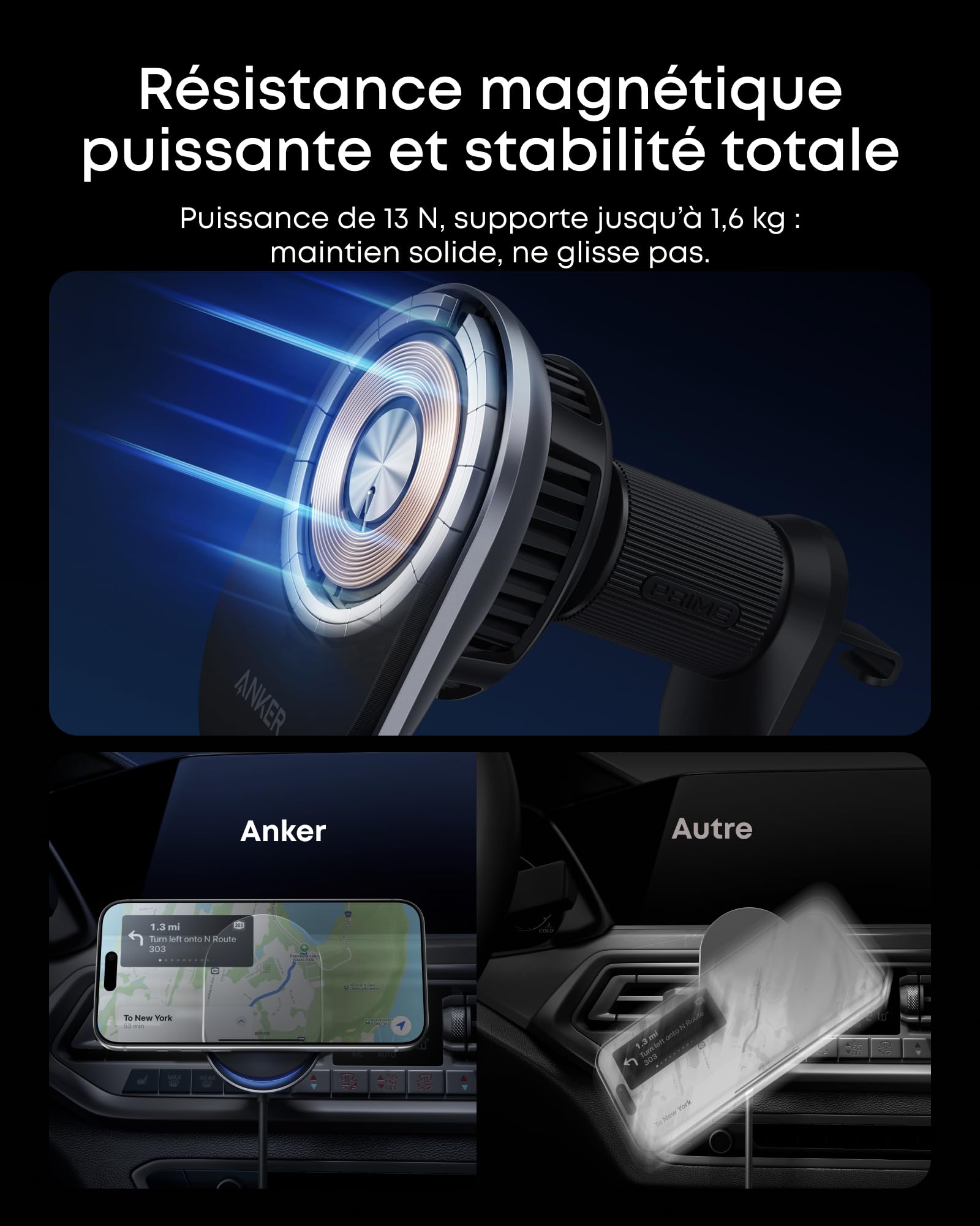 Anker Prime Chargeur allume-cigare MagSafe, Certifié Qi2 25 W avec Refroidissement TEC, Aimants Forts, Support de Ventilation, iPhone séries 12 à 17 (vérifiez la compatibilité, adaptateur 60 W inclus)