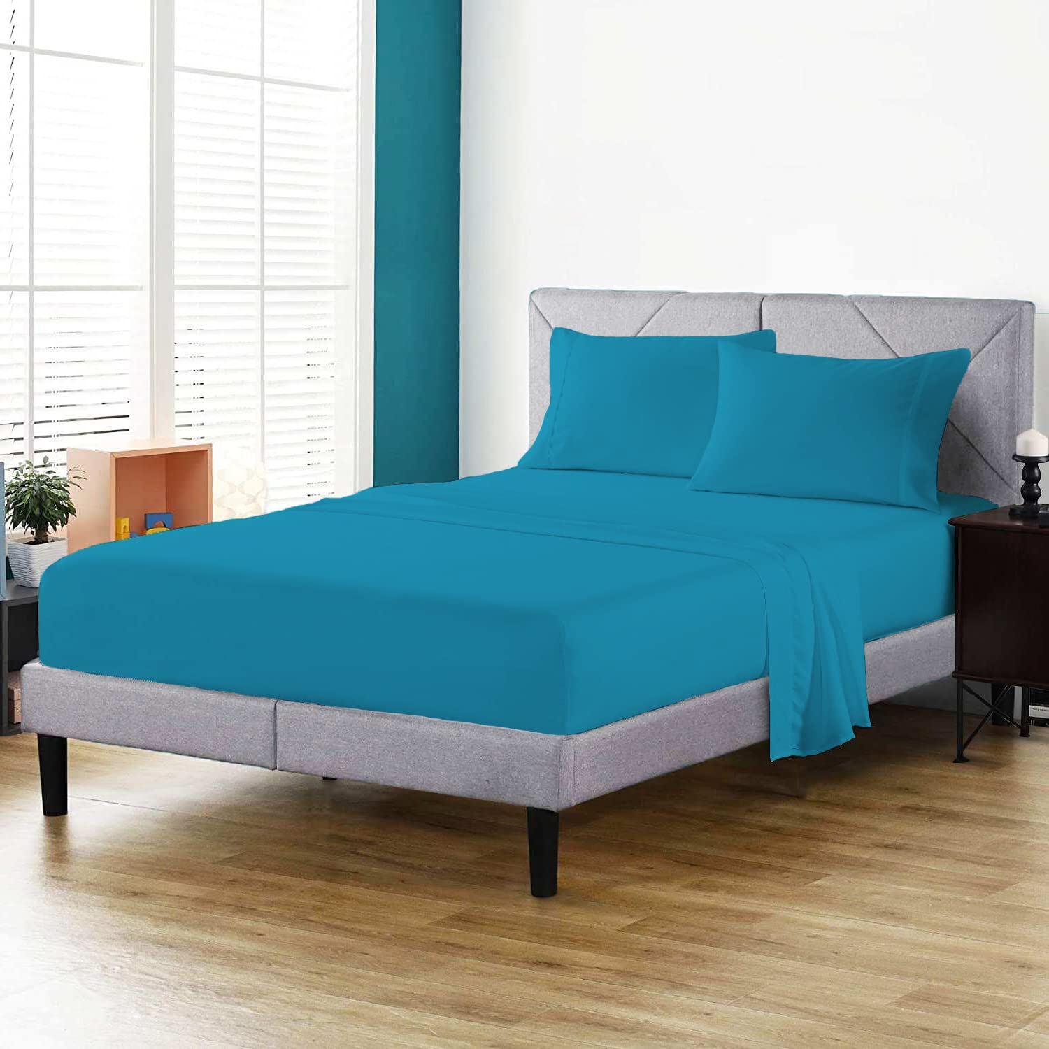 100% Egyptian Cotton Fitted Sheet 200 Thread Count Hotel Quality Soft & Crisp Cotton Caravan Campervan Bed Fitted Sheet (Teal, Single)