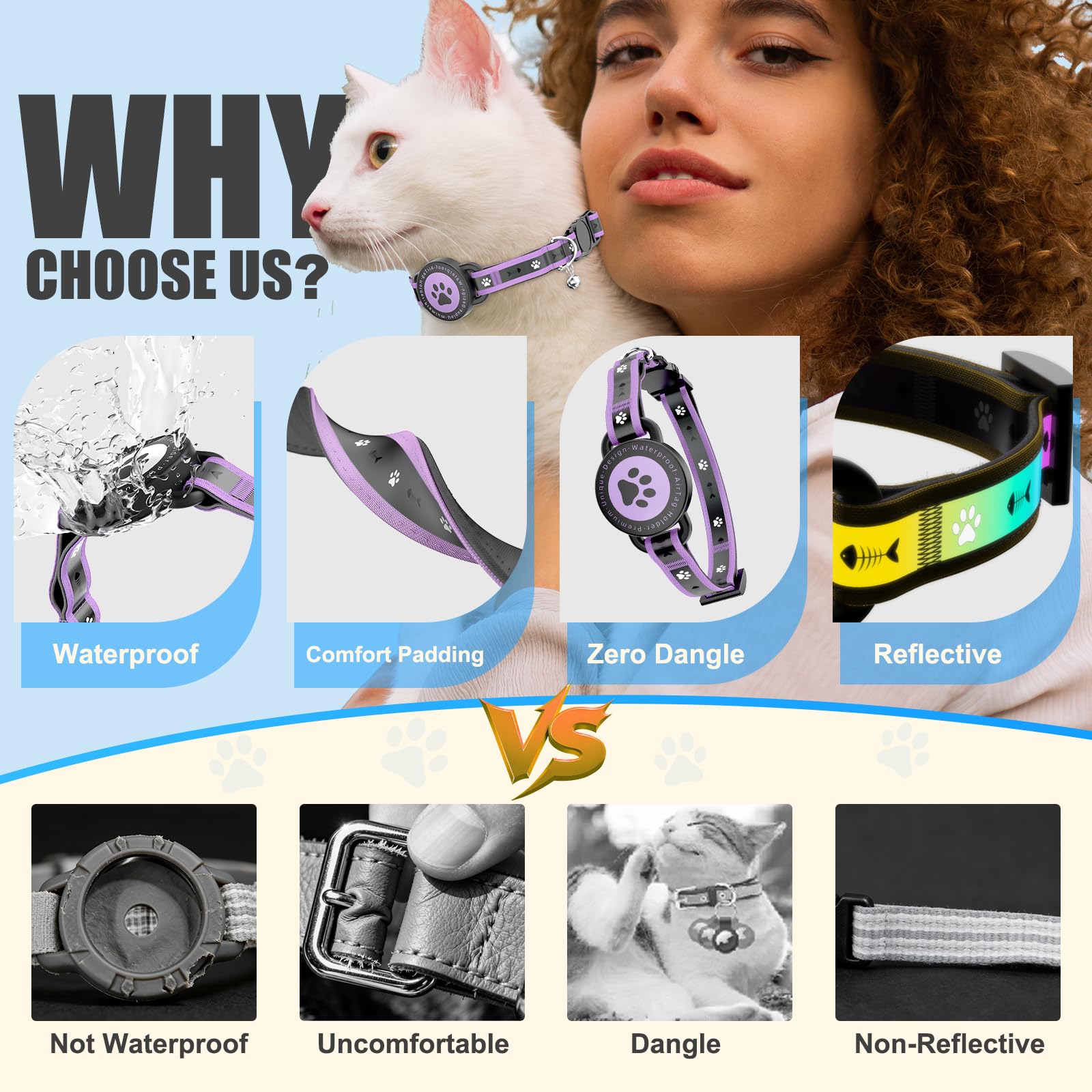 Airtag Cat Collar Breakaway, Reflective Cat Collar with AirTag Holder and Bell, Compatible with Apple Air Tag, Comfortable Padding, Adjustable, Durable (Purple, XS) - image 3