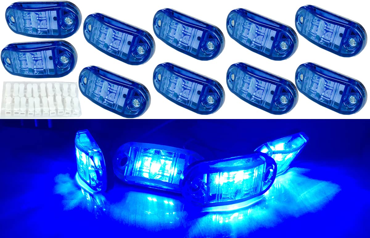 HyLikota 10pcs Blue 2.5 inch Oval 4 SMD Trailer Side Marker Led Lights Truck clearance lights Trailer Lights Indicator Waterproof