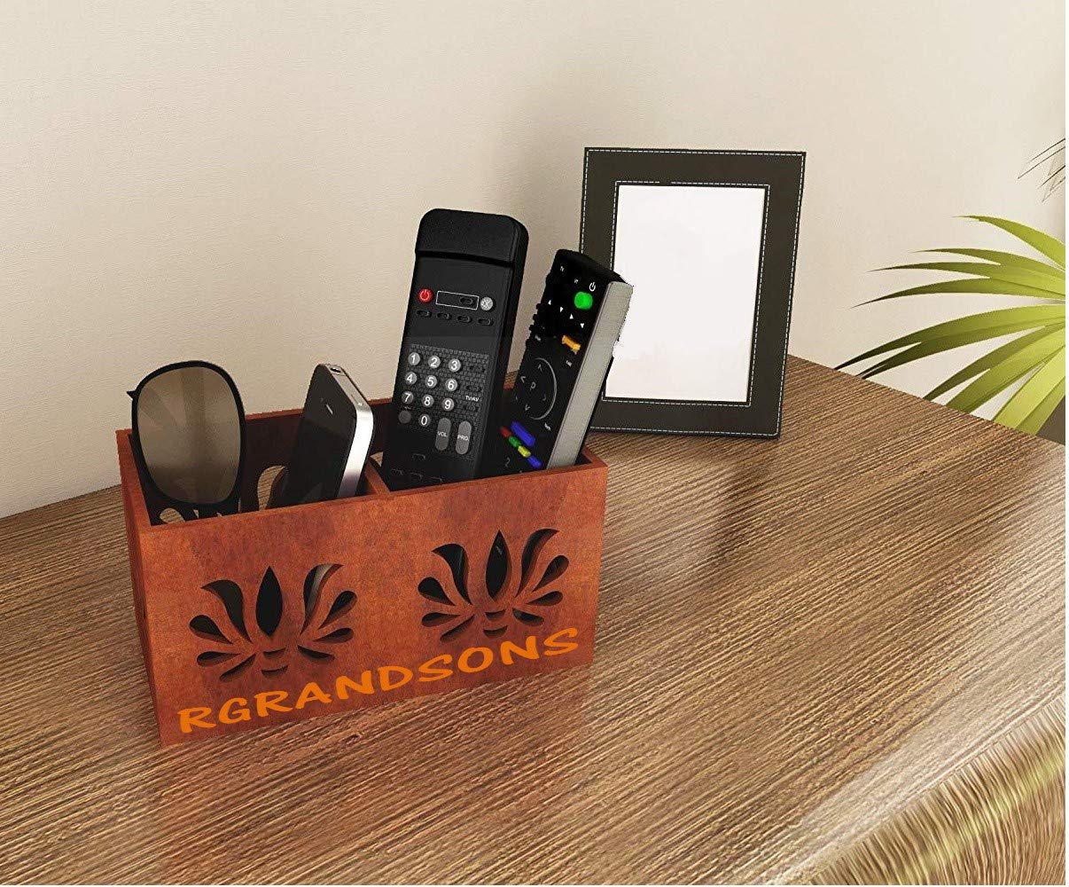 RGrandsons Handmade Wooden Remote Control Stand Holder Cum Mobile Stand Holder/Desk Organizer Engineered Wood (Brown)..