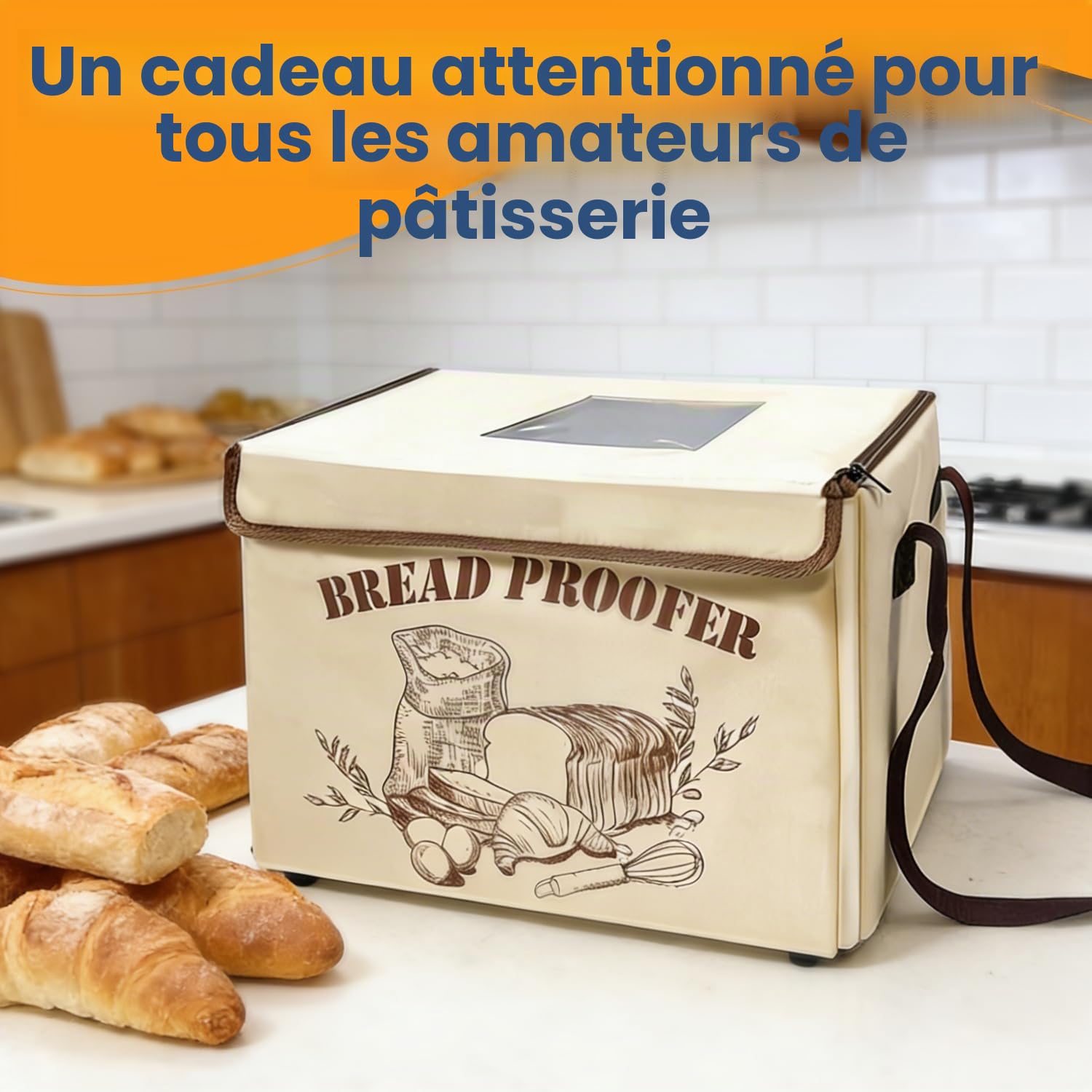 Boîte de Fermentation au Levain avec Chauffage, Pliable Boîte de Levée de Pâte Polyvalente avec Chauffage sur 3 Côtés et Grille en Fer, Affichage Numérique 50 à 113 °F, Minuterie de 0 à 48 Heures