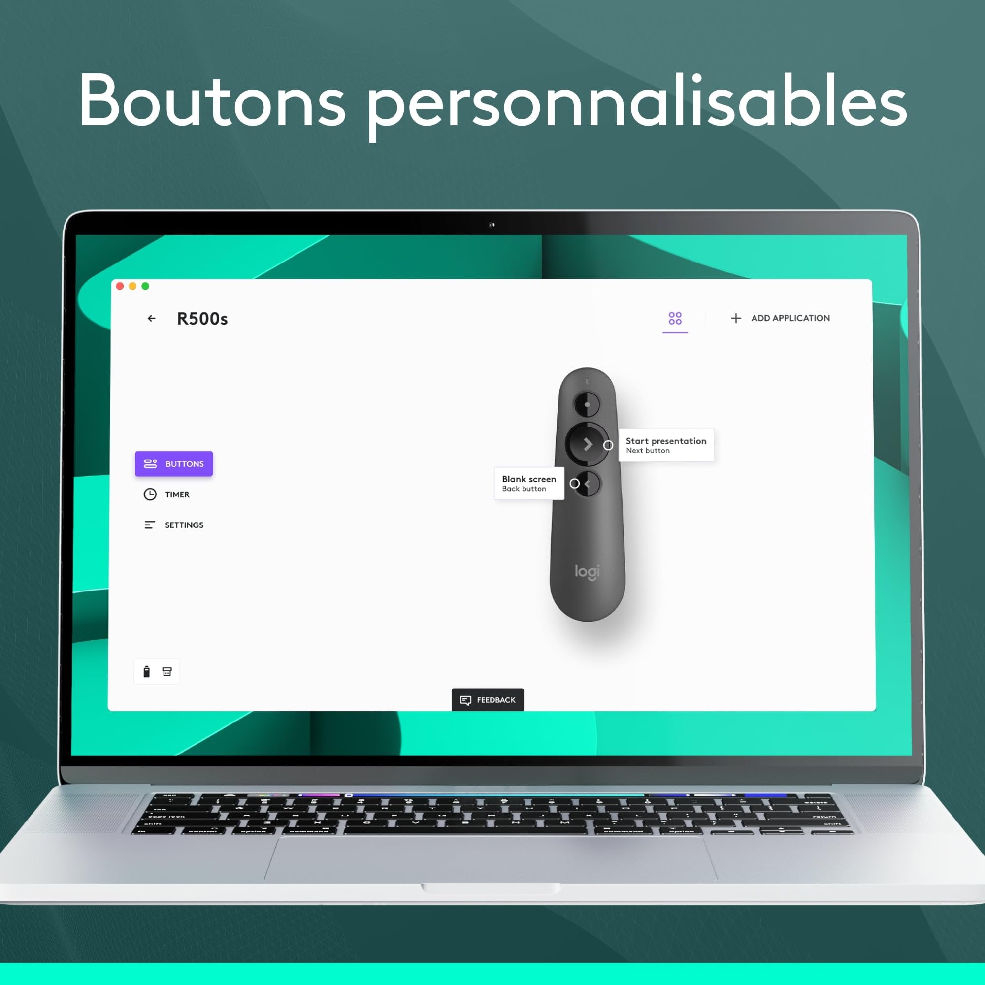 Logitech R500s Télécommande de présentation Bluetooth USB Laser 20 m Gris foncé Noir