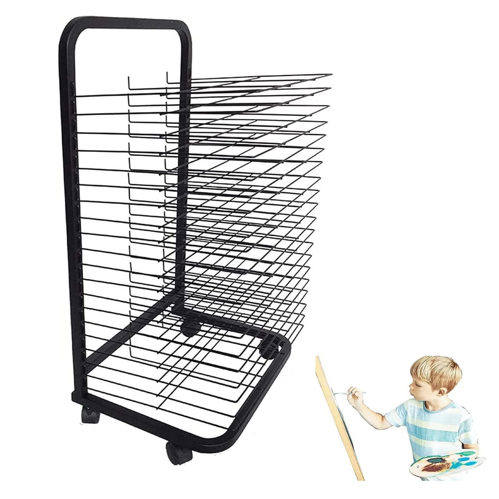 Aioneer Sturdy Metal Art Rack - Art Drying Rack For Classroom, Sturdy Metal Art Rack, Classrooms Foldable Oiling Air Drying Rack, Art Rack Storage Organizer On Wheels, Space-Saving Shelf