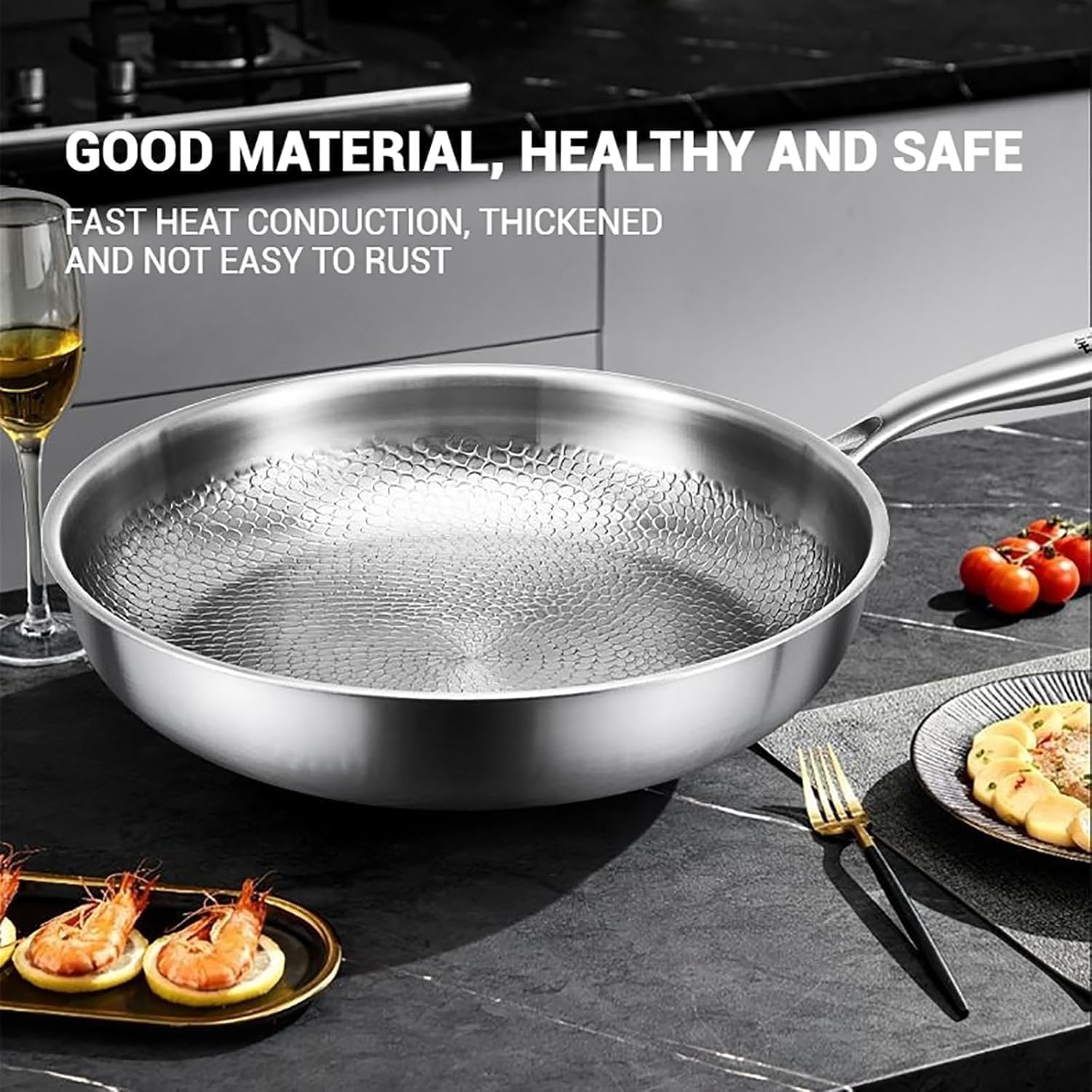2026 Siraatskitchen Titanium Pan, Okura Titan Pfanne, Unbeschichtete Titan Pfanne 28/30/32 cm mit Deckel, Kratzfest & Antihaft, Geeignet für Induktion und Alle Herdarten, Ofenfest(24CM,Ohne Abdeckung)