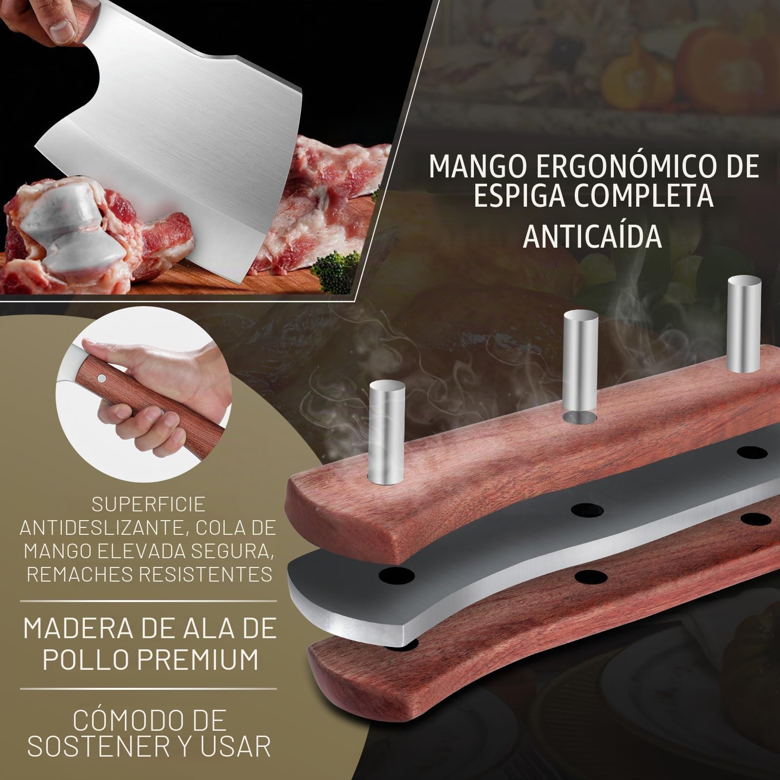 Cuchillo Carnicero Japonés Para Carne Y Huesos, Espiga Completa Cuchillo De Cocina, Hacha De Cocina Forjado A Mano, Cuchillo De Carnicero Para Cocina Camping Barbacoa