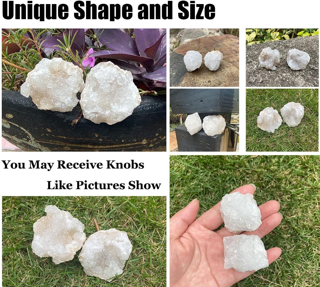 2 Pack Crystal Cabinet Knobs Stone Drawer Pulls Irregular Shape Natural Gemstone Quartz Geode Knob Home Office Decor