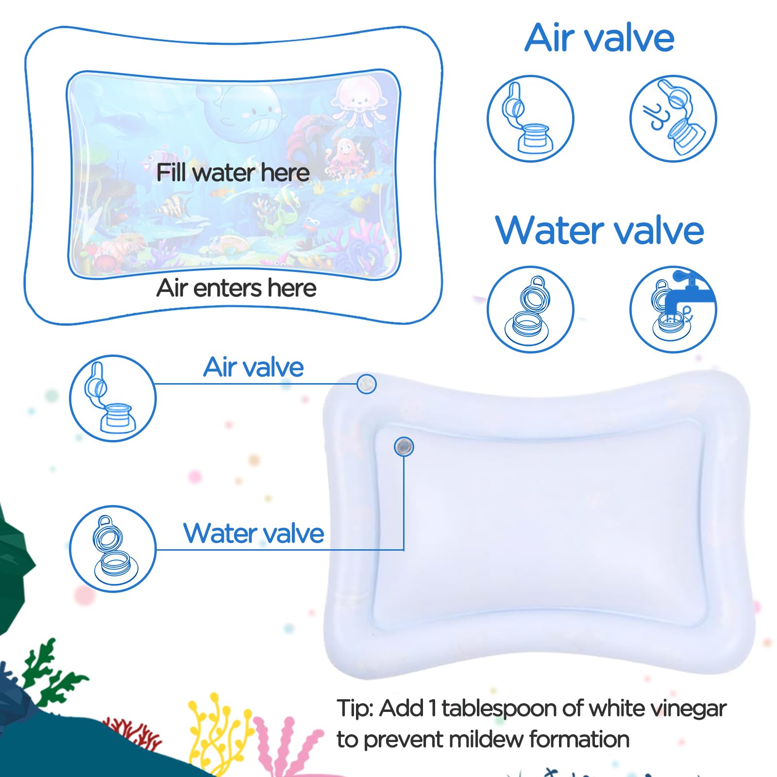 WEARXI Baby Toys, Tummy Time Mat Premium Baby Water Play Mat, Baby Essentials Shower Gifts, Baby Toys for Infants and Toddlers 3 to 24 Months, Encourages Baby’s Growth and Strength, Compact & Portable — view 5