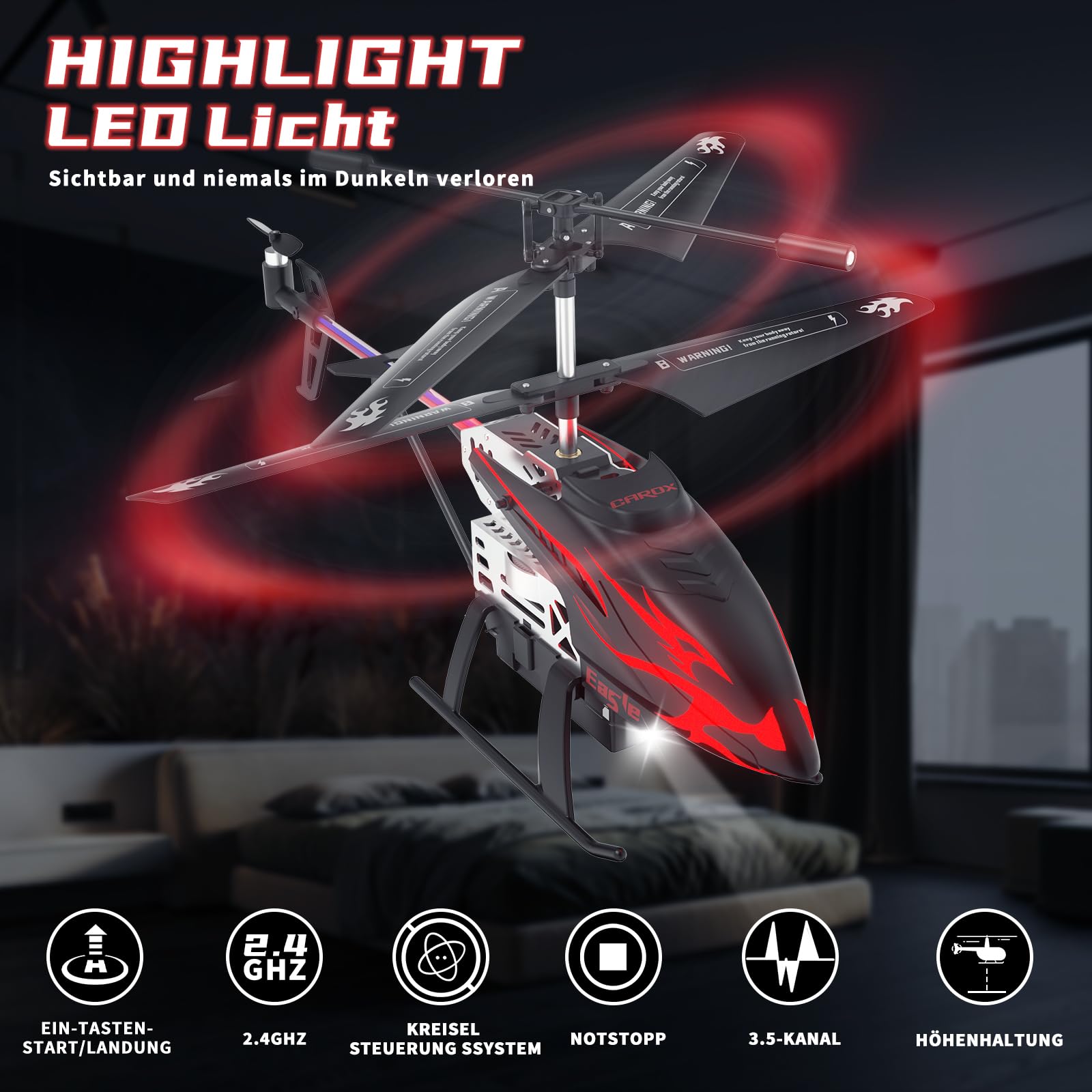 Carox Helicóptero teledirigido para niños, LED, mantenimiento de altitud, 30 minutos de tiempo de