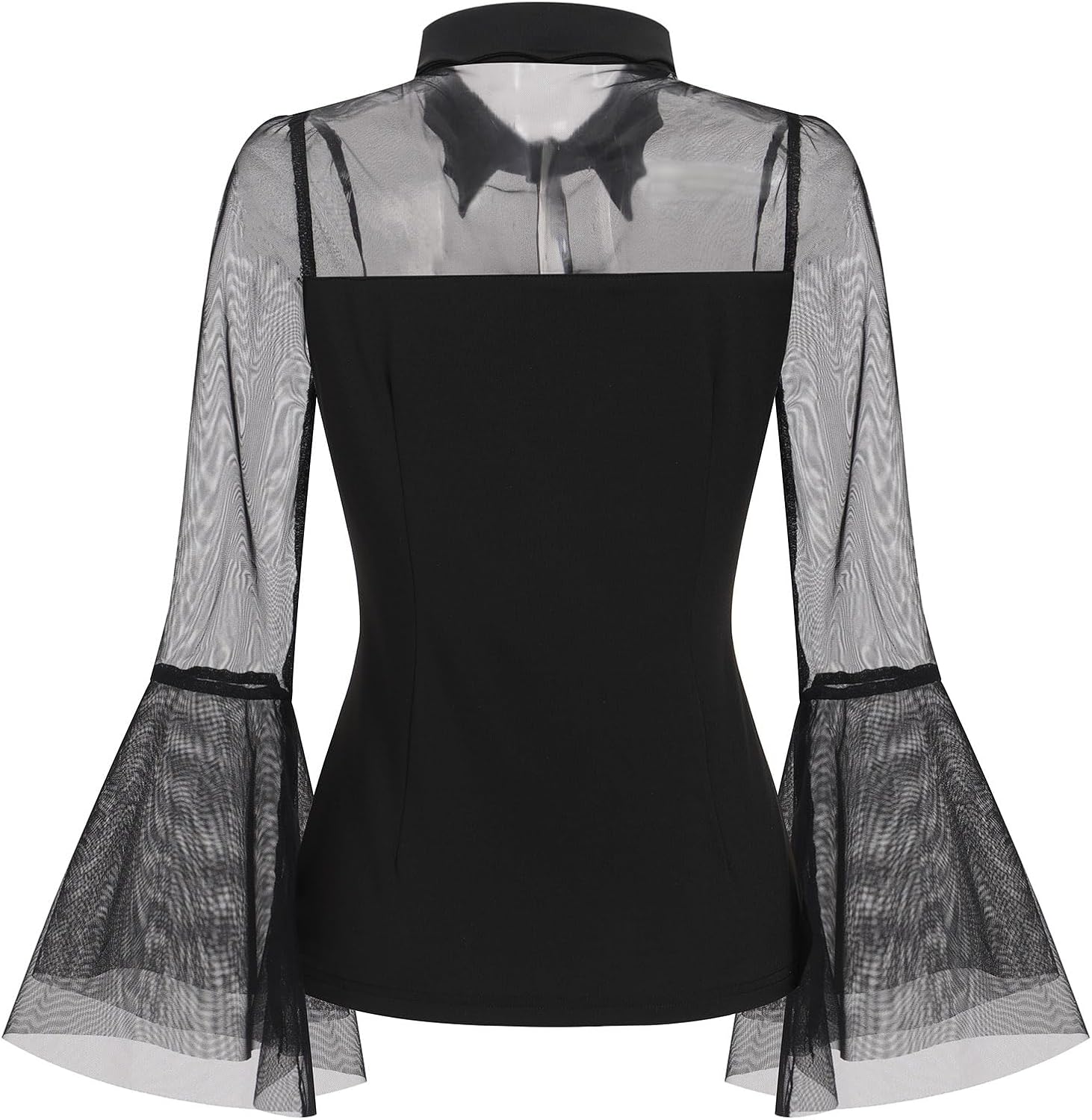 Mesh Sheer Bell Sleeve Gothic Tops for Women Goth Blouses Vintage 1950s Ilusion Punk Victorian Blouse Halloween Casual Shirts - Image 4