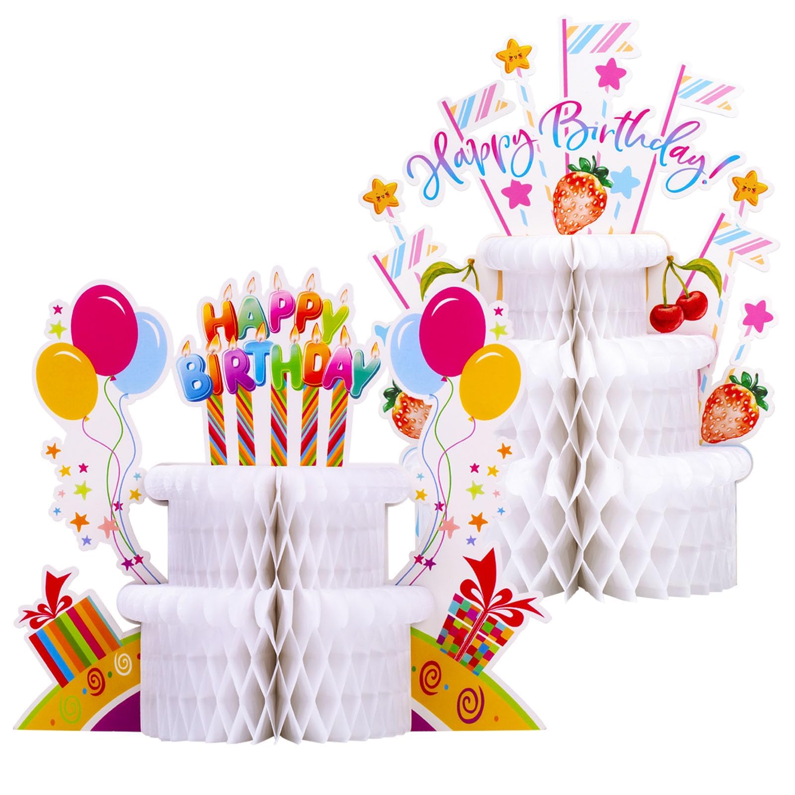 KASTWAVEHappy Birthday Decorations - 2 Pcs Cake Honeycomb Centerpiece, Party Supplies Colorful Table Decor for Kids, Women, Adults