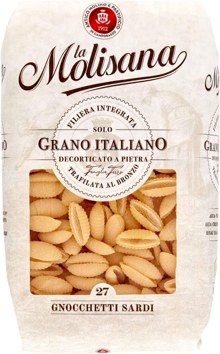La Molisana Gnocchetti Sardi N.27 Pasta Lenta Lavorazione pasta de sémola de trigo duro, dibujo de bronce, 500 g + 2 polpa italiana gourmet