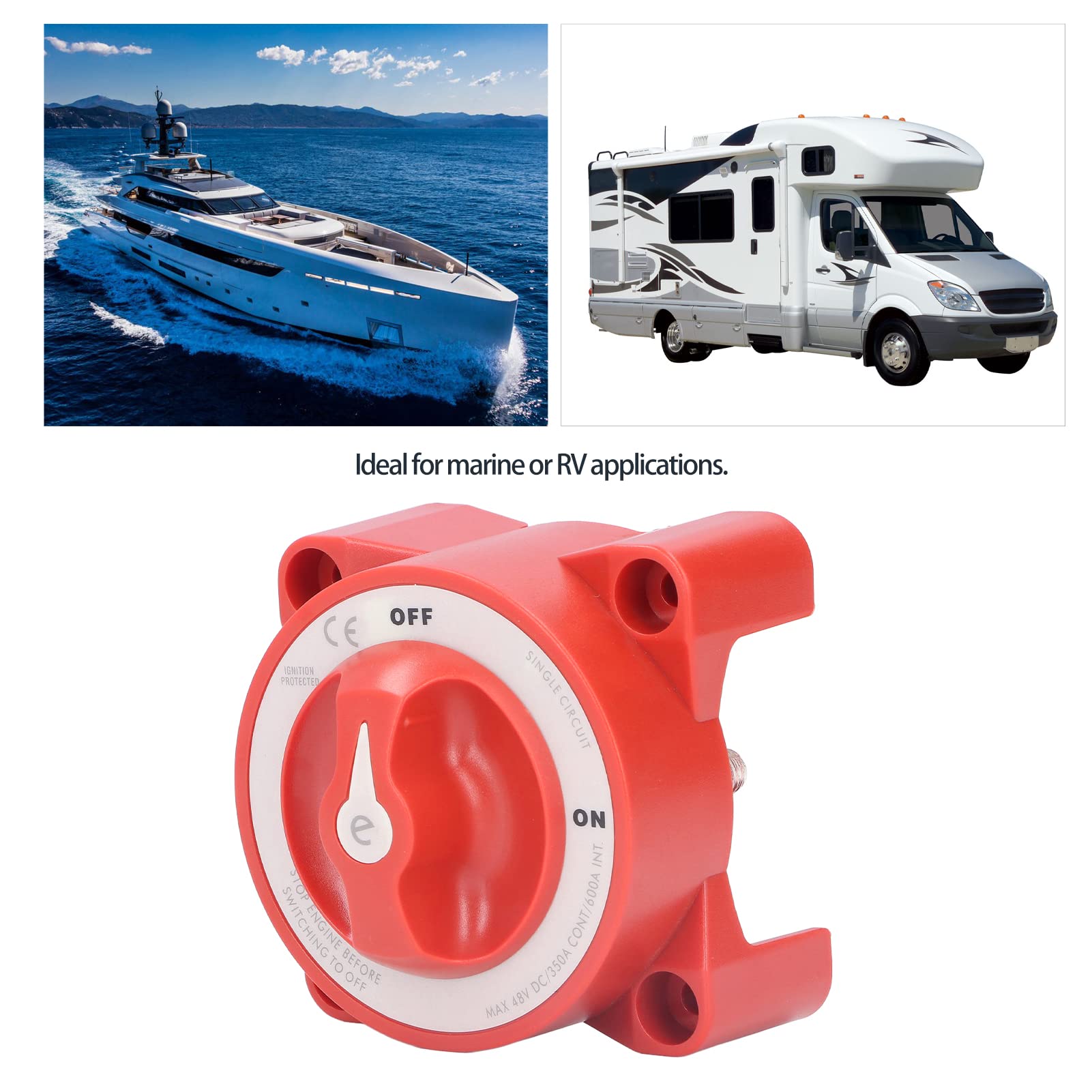 Interrupteur de Batterie KIMISS Blue Sea, Interrupteur de Batterie 350A, Type à Bouton 48VDC, Isolateur de Déconnexion D'alimentation à Circuit Unique pour Remorque de Camion de Voiture de Bateau Mari