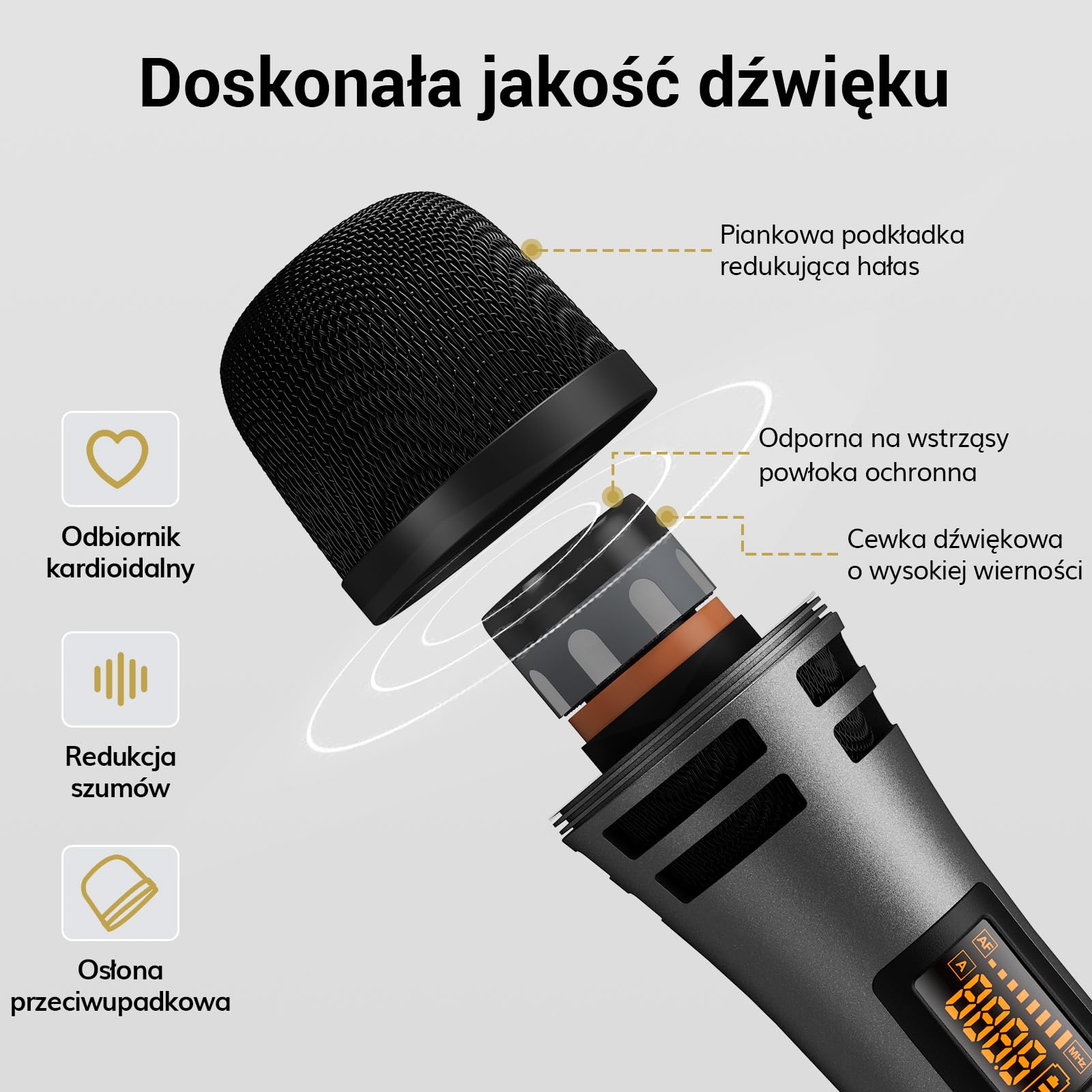 Bezprzewodowy zestaw mikrofonowy TONOR UHF z mikrofonem ręcznym/nadajnikiem typu bodypack/bezprzewodowym mikrofonem typu lavalier, 4 x 5 częstotliwości, zasięg 60 m Karaoke TW362
