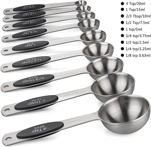 Miniatura 2 de Juego de 9 cucharas medidoras magnéticas apilables de acero inoxidable, cucharadas de anidación resistentes, cucharadas para medir ingredientes