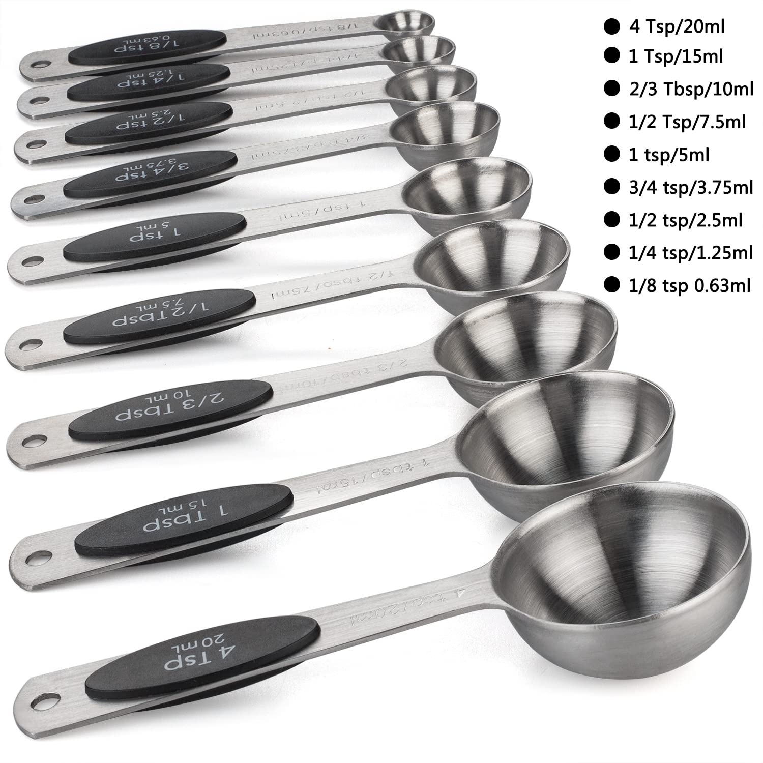 Juego de 9 cucharas medidoras magnéticas apilables de acero inoxidable para medir ingredientes secos y líquidos