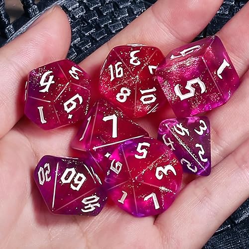 Miniatura 7 de CiaraQ DND - Juego de dados poliédricos para juegos de rol de Dungeons and Dragons RPG MTG, con 1 bolsa de dados (morado + rojo + brillantina)