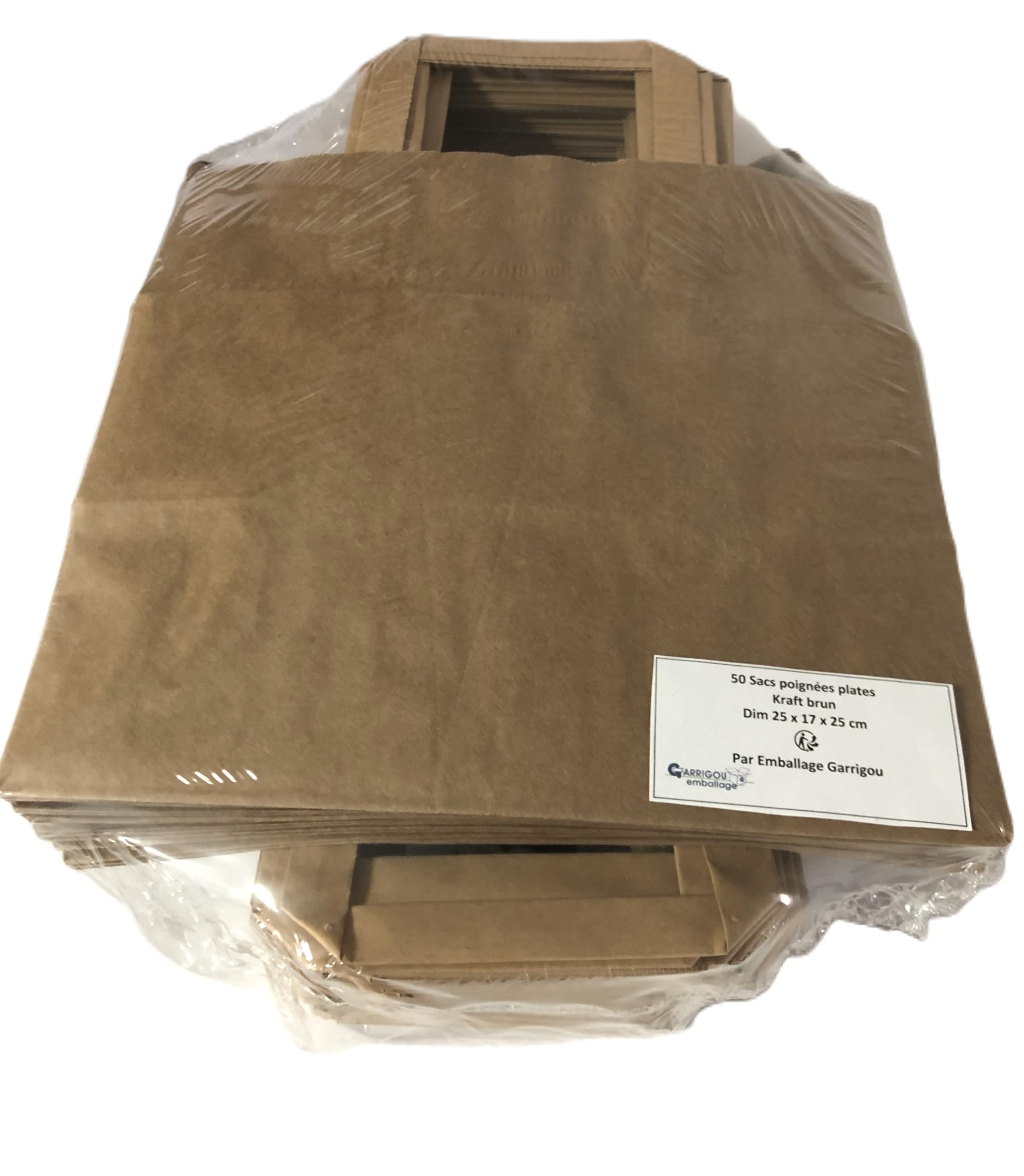 50 sacs cabas kraft brun poignées plates 26x17x25 cm traiteur fast food vente à emporter restauration rapide