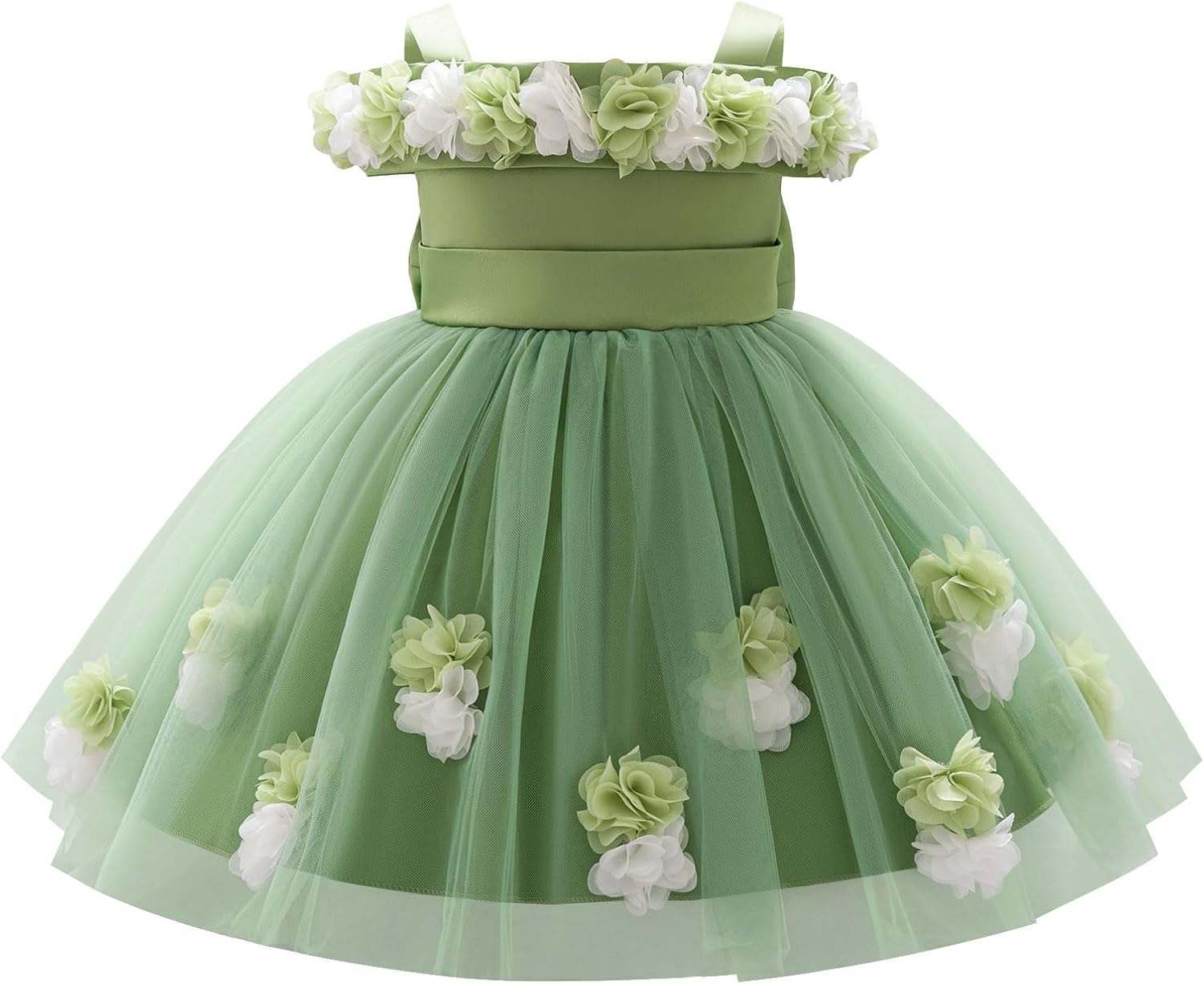 IDOPIP Infant Baby Flower Girl Dress Cold Shoulder Toddler Birthday Dresses Pageant Wedding Party Baptism Tulle Tutu Gown
