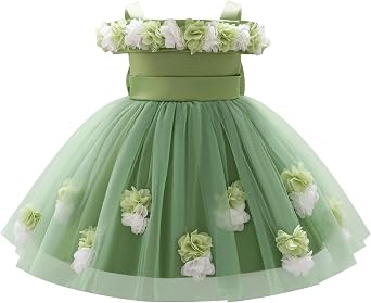 IDOPIP Infant Baby Flower Girl Dress Cold Shoulder Toddler Birthday Dresses Pageant Wedding Party Baptism Tulle Tutu Gown