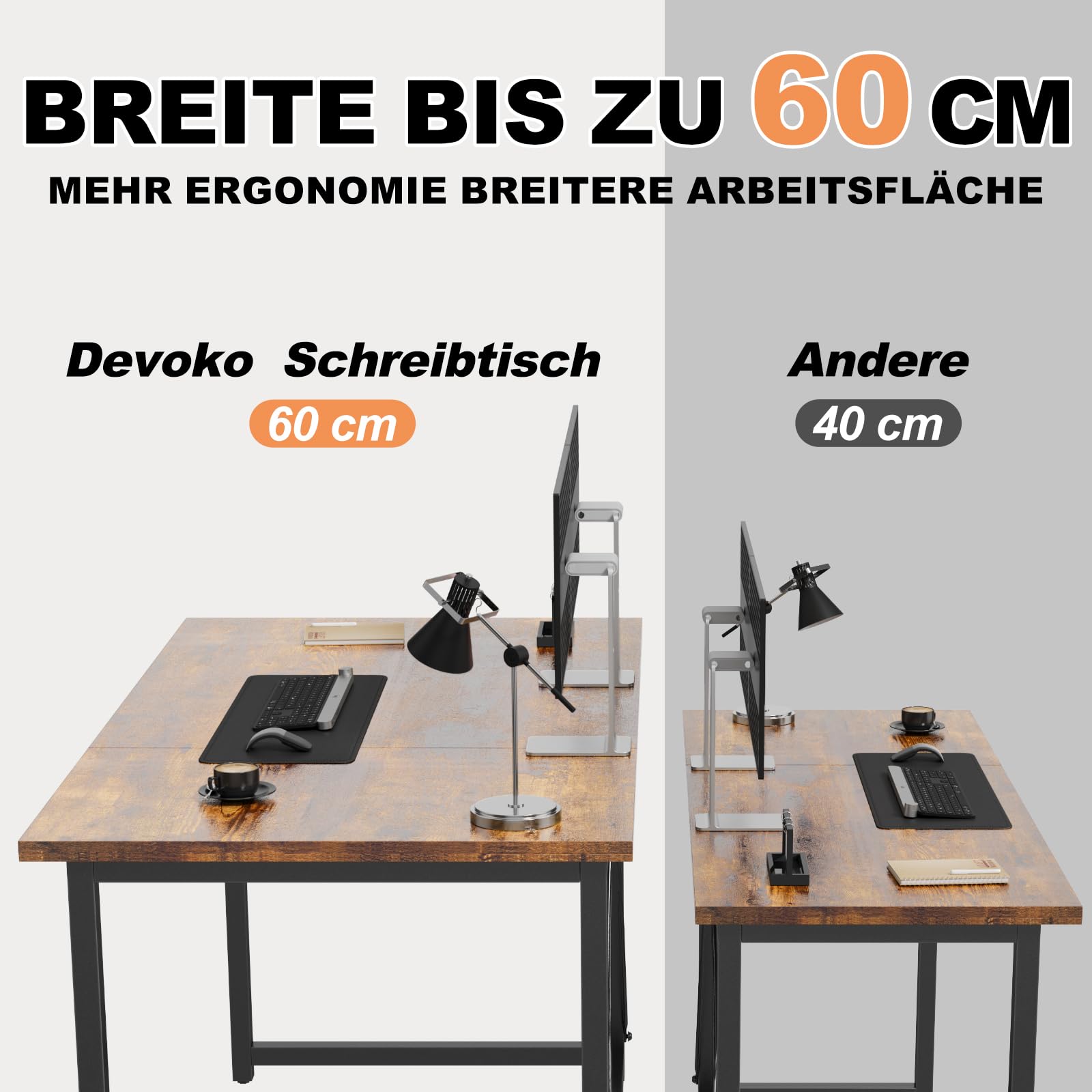Devoko Schreibtisch Tisch 120x50x75 cm Computertisch Klein | Schreibtisch klein mit verstellbaren Füßen & Haken,60 kg Tragkraft für Homeoffice-Arbeitsflächen,Braun