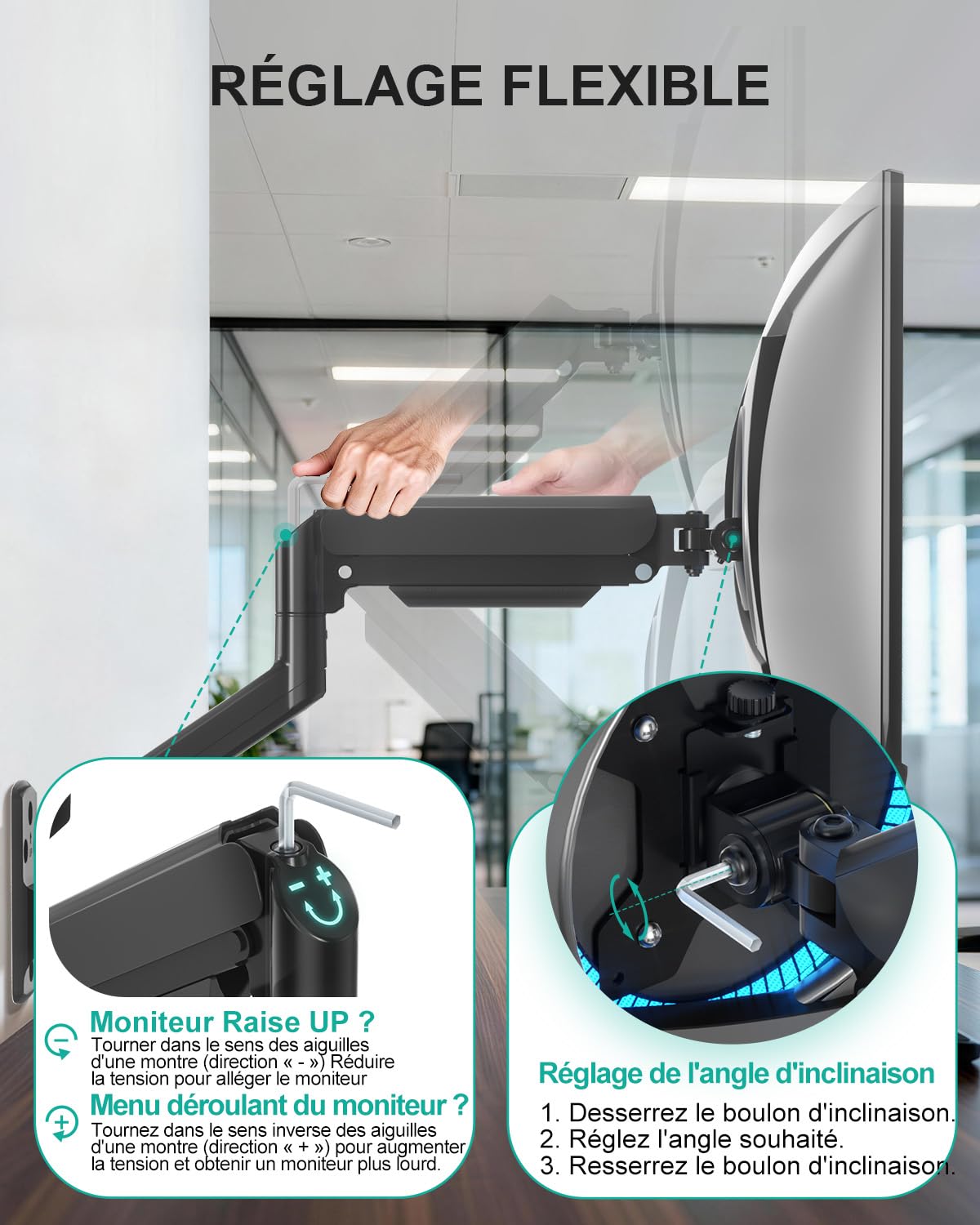 WALI Support Mural Ecran PC pour Écrans LED/LCD/TV 17-32 Pouces,Réglable Pivotant Inclinable,Charge 10 kg, Extension 49 cm,VESA 75/100 mm (GSWM001),Noir