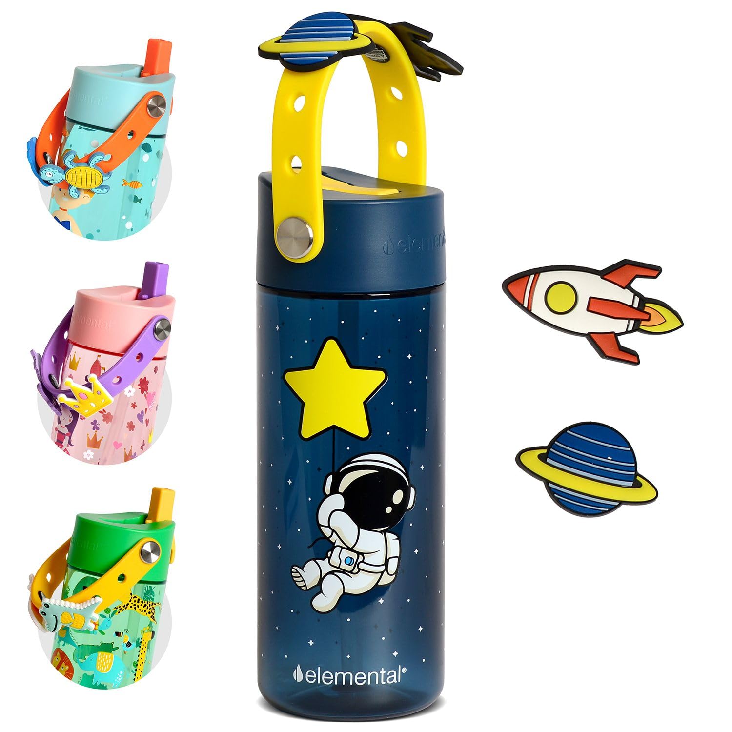 Elemental Water Bottles for Kids - Splash Kids Water Bottle for School with Fun Charm Handle - BPA