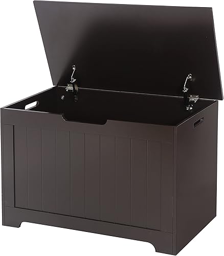 HomGarden Moderno baúl de almacenamiento de madera, baúl de banco de 30 pulgadas con tapa superior abatible y 2 bisagras de seguridad, organizador