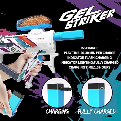 Miniatura 2 de Lanzador eléctrico de bolas de gel, lanzador automático de bolas con potencia de disparo ajustable, 10000 rondas de gel, tolva redonda de 400 con