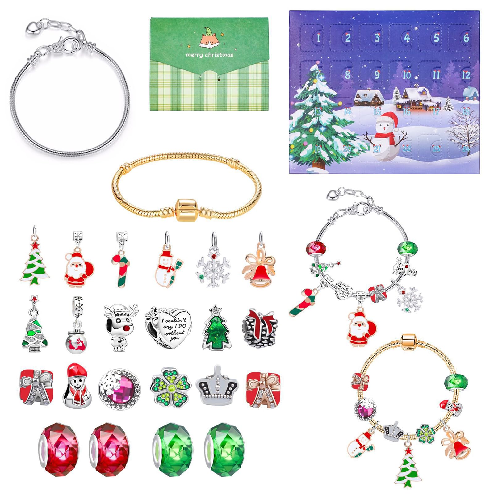 Christmas Advent Calendar Bracelet Girls 24 Days Christmas Countdown Calendar Bracelets Set DIY Jewelry Making Kit Gift for Women Girls Kids Teen