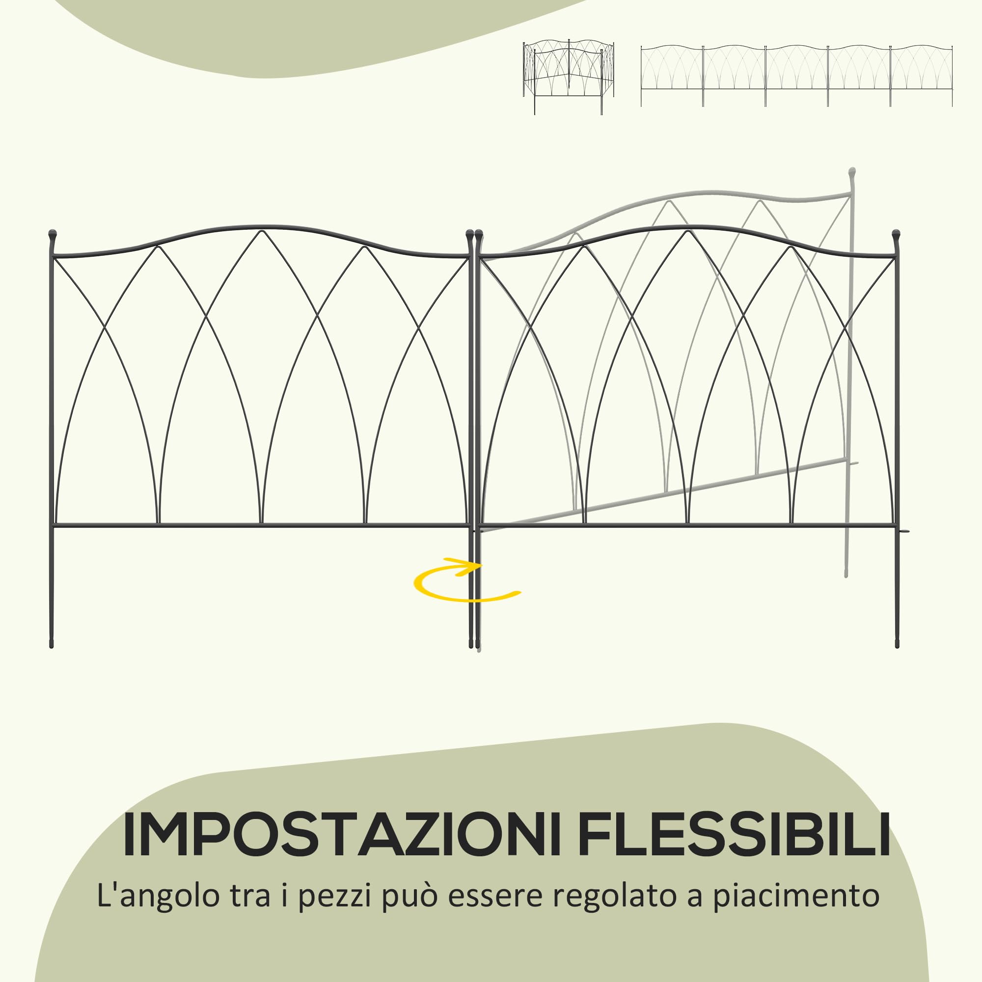 Outsunny Set Recinzioni da Giardino 5 Pannelli con Lacci 305x62 cm Nero | Recinzione Decorativa Esterna in Metallo, per Giardino, Cortile, Prato e Aiuola