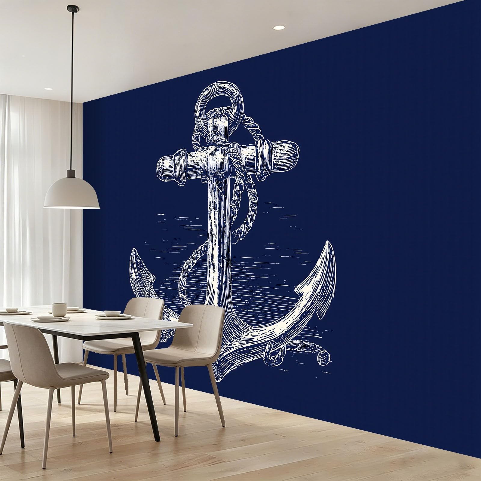 Panoramiczna tapeta 3D szydełkowy wzór łódź niebieski minimalistyczny plakat, 400 x 280 cm (dł. x wys.) Tapeta ścienna z włókniny do salonu dziecięcego Sofa TV dekoracja tła, granatowa