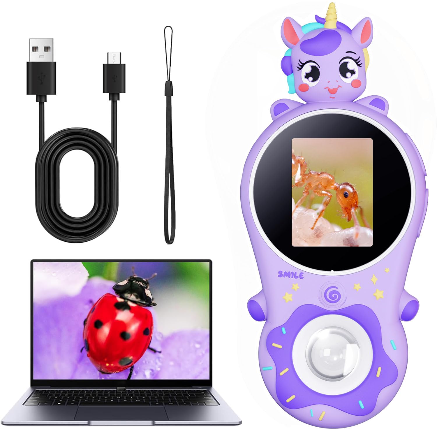 Kids Microscope-Mini Handheld Digital Microscope for Kids Educational Science for Age 4 5 6 7 8 9 10 11Girls&Boys Purple