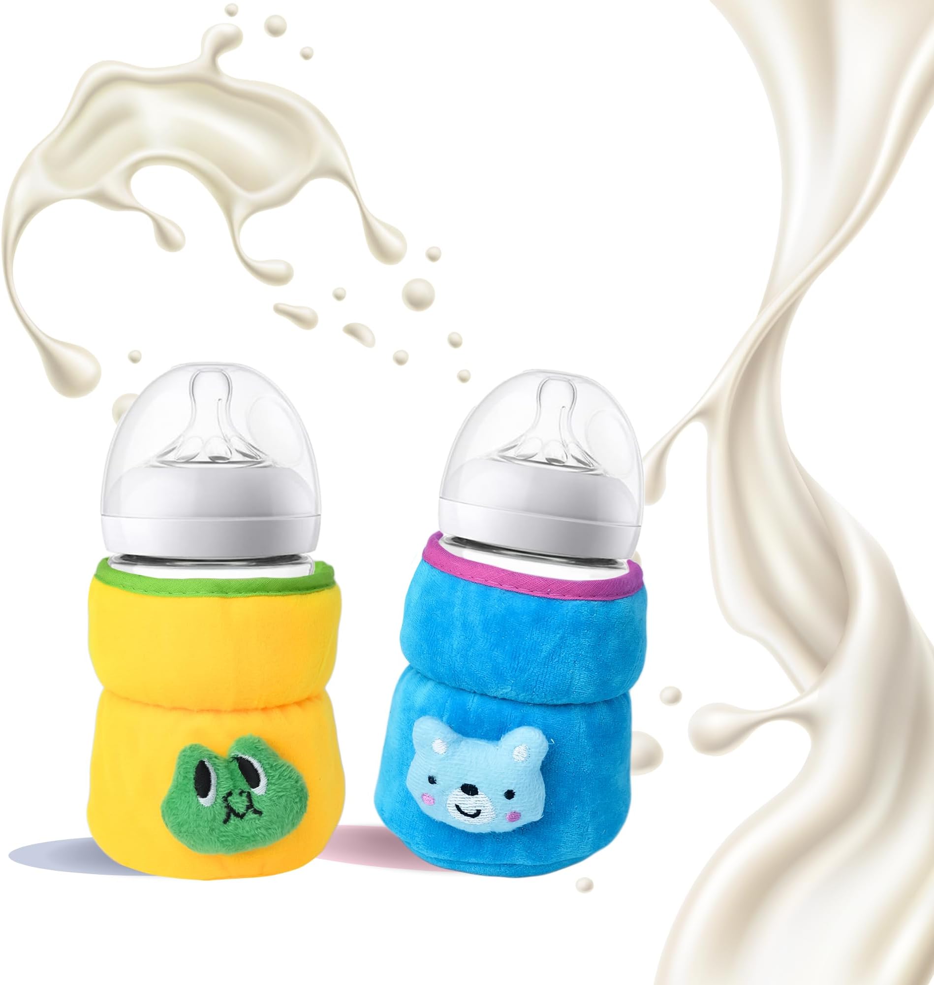 Bottle Cover for Philips Avent/Wide Neck Feeders Soft Plush Stretchable Baby Feeding Bottle Cover with Easy to Hold Strap (Blue & Yellow, Wide Neck 125ml/4OZ)